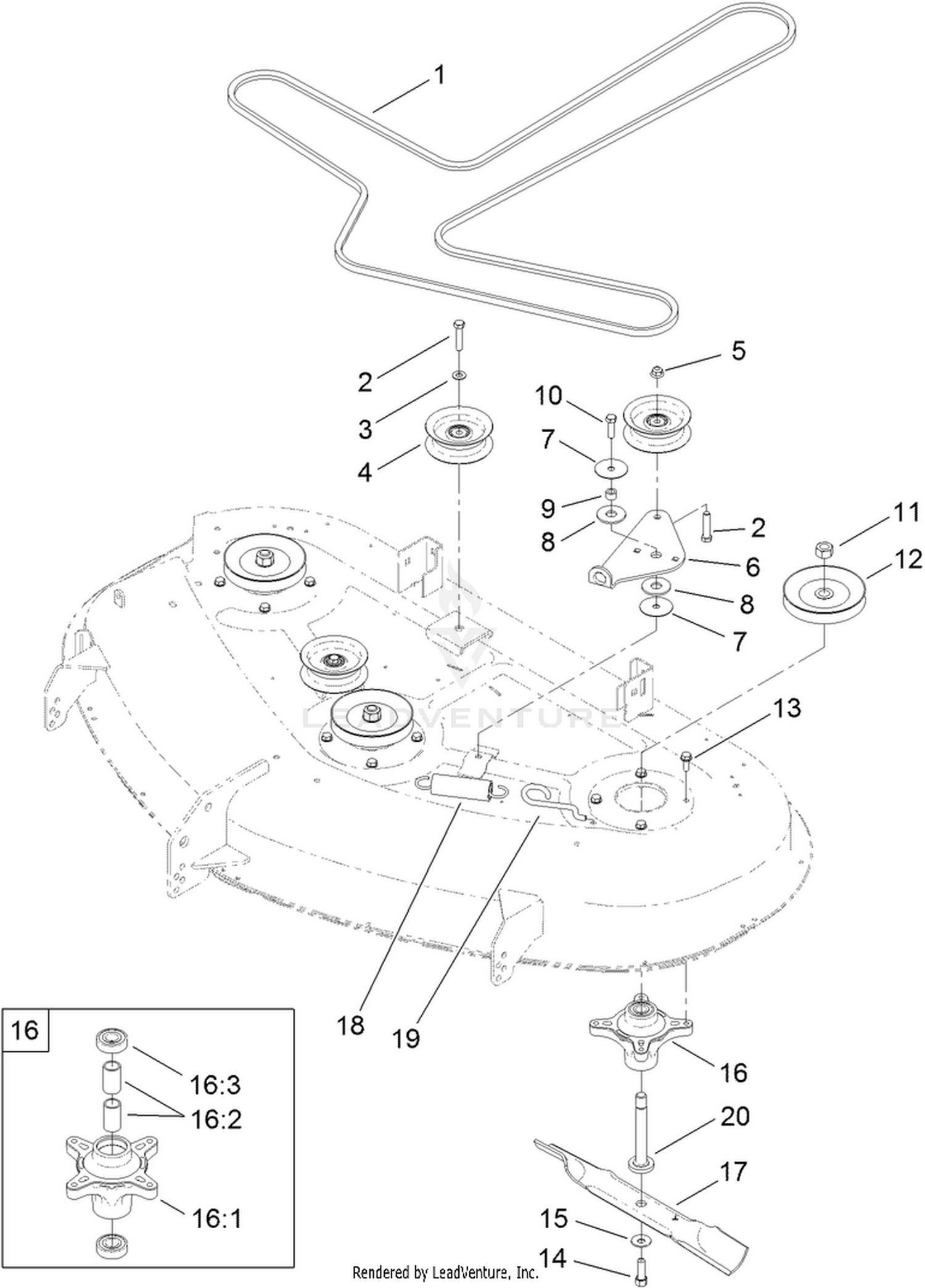 50 Inch Deck, Belt and Mulch Blade Assembly
