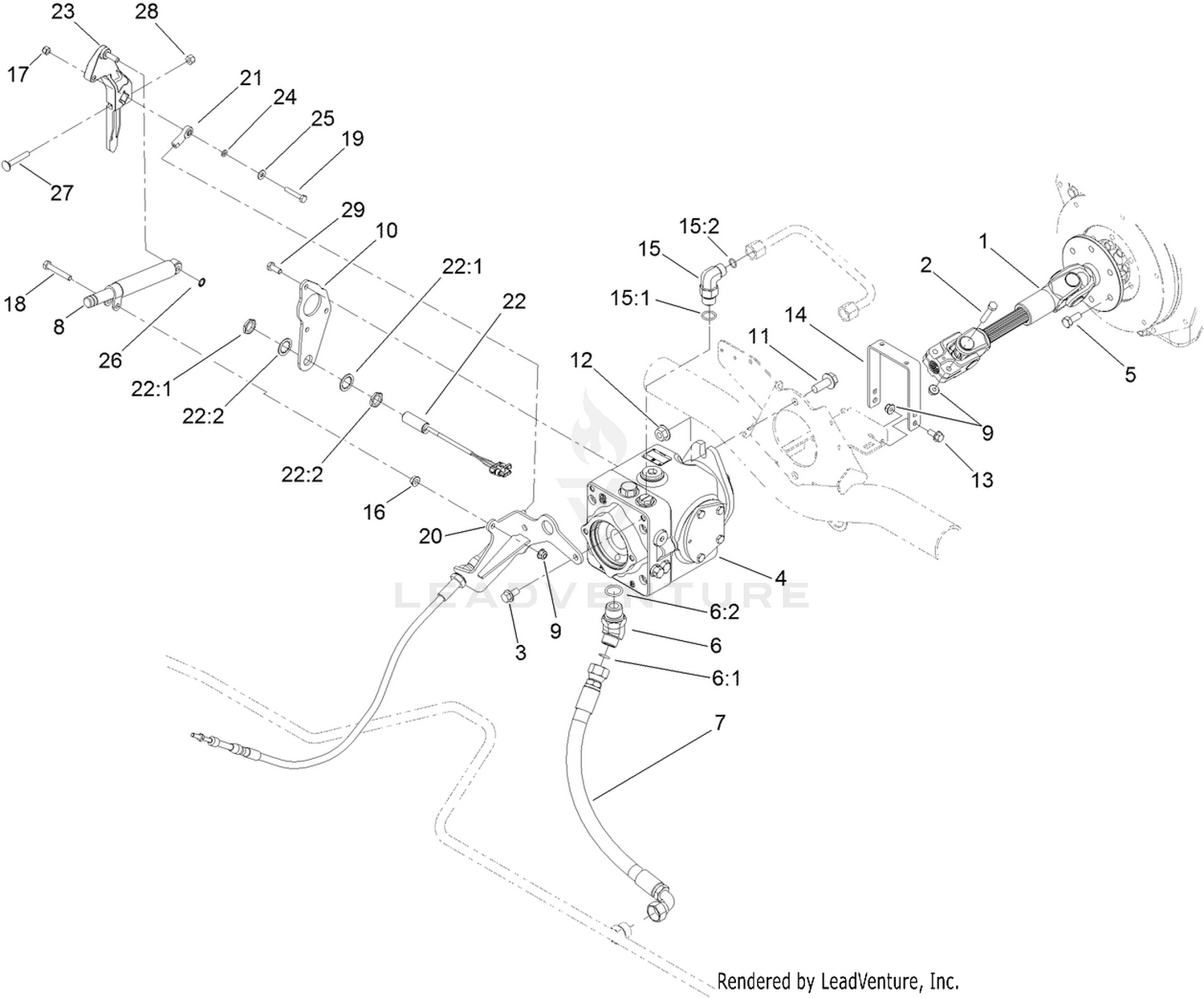 Driveshaft and Variable Pump Hydraulic Fitting Assembly