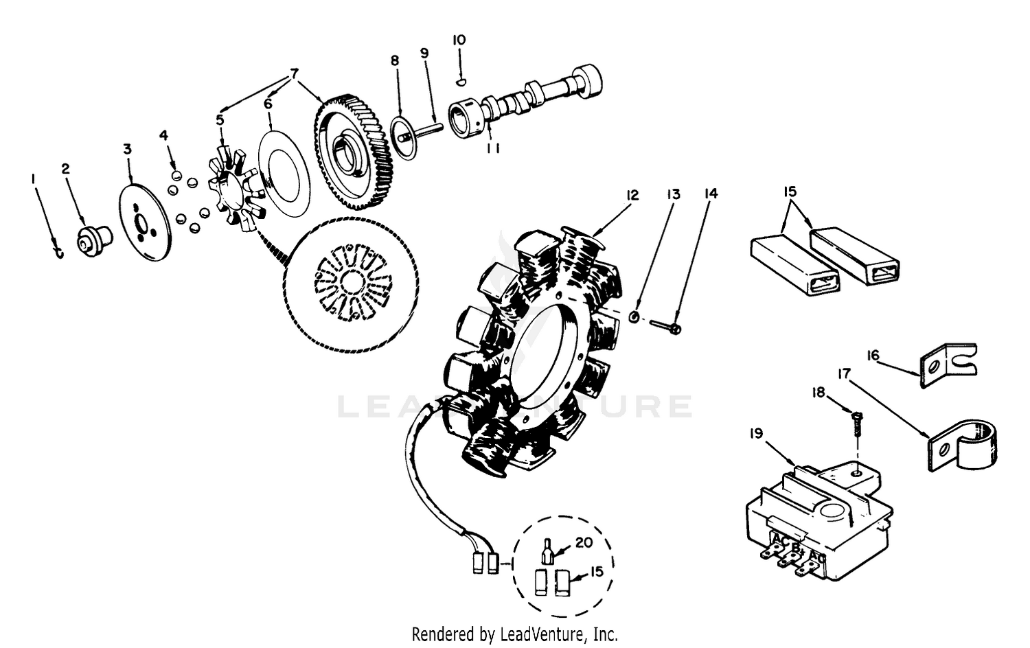 Engine, Onan Model No. B48g-Ga020 Type No. 4348g Camshaft And Flywheel Alternator