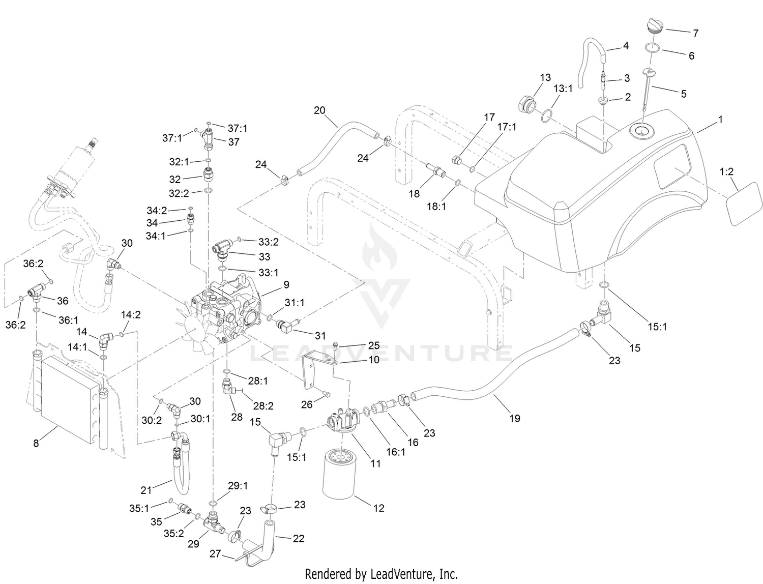 Hydraulic Pump, Tank and Cooler Assembly