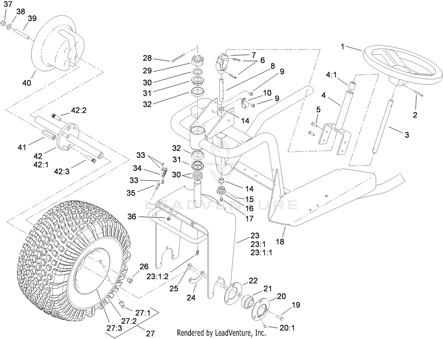 Front Wheel and Steering Assembly