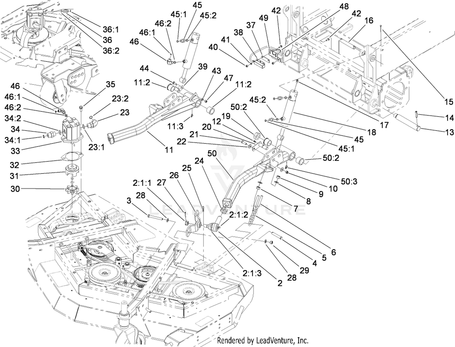 Front Deck Lift Arm and Cylinder Assembly