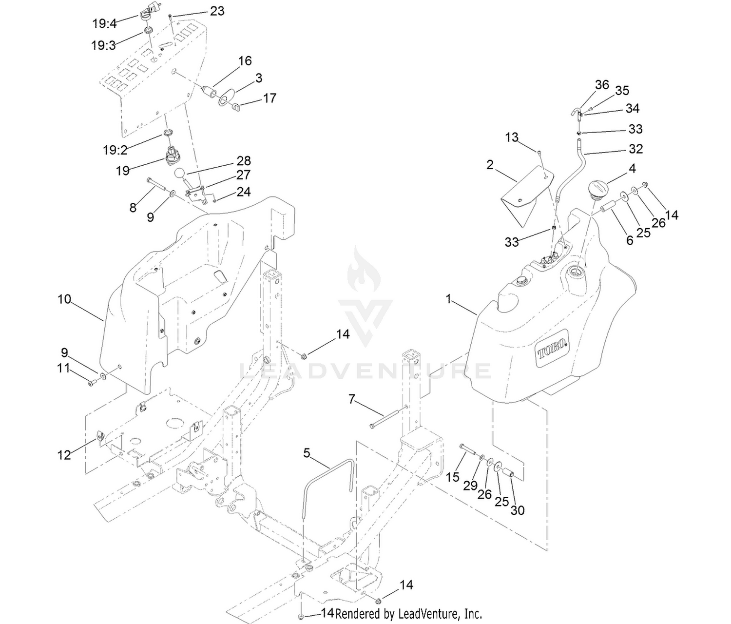 Fuel Tank and Control Panel Component Assembly