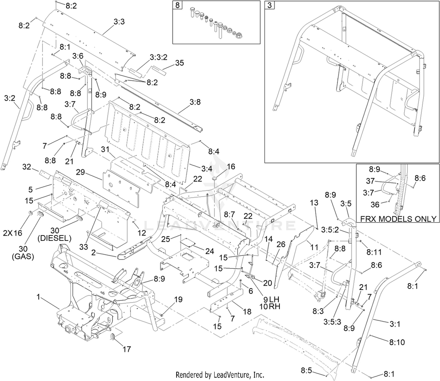 Frame and ROPS Assembly