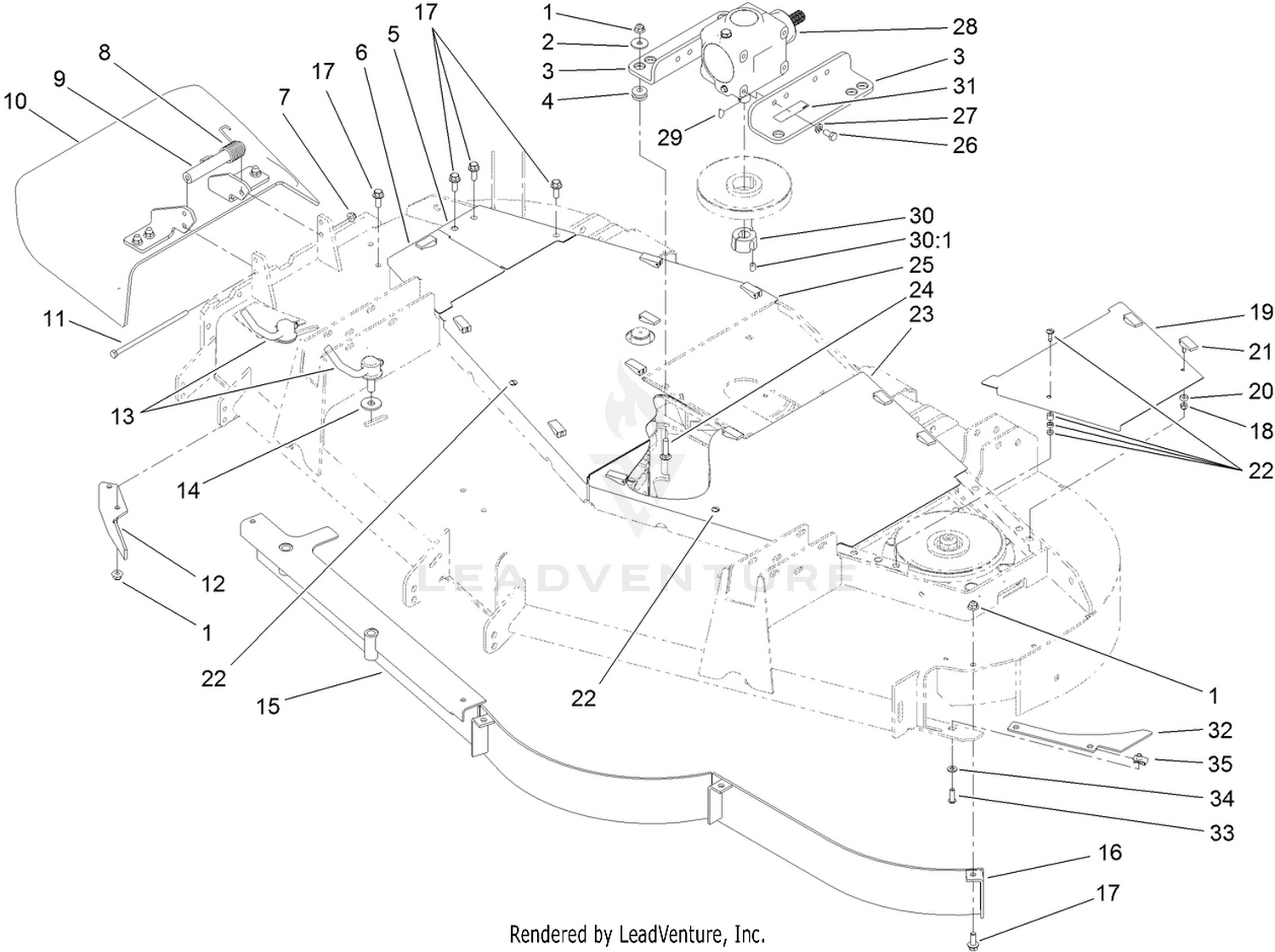 Gearbox, Baffle and Cover Assembly