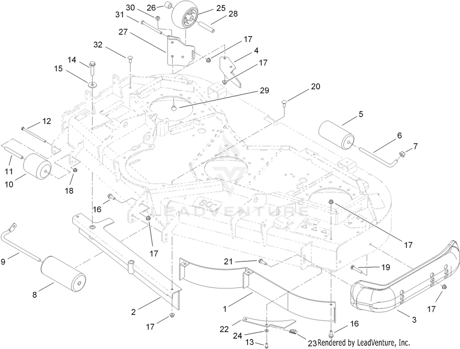 Deck Baffle and Roller Assembly