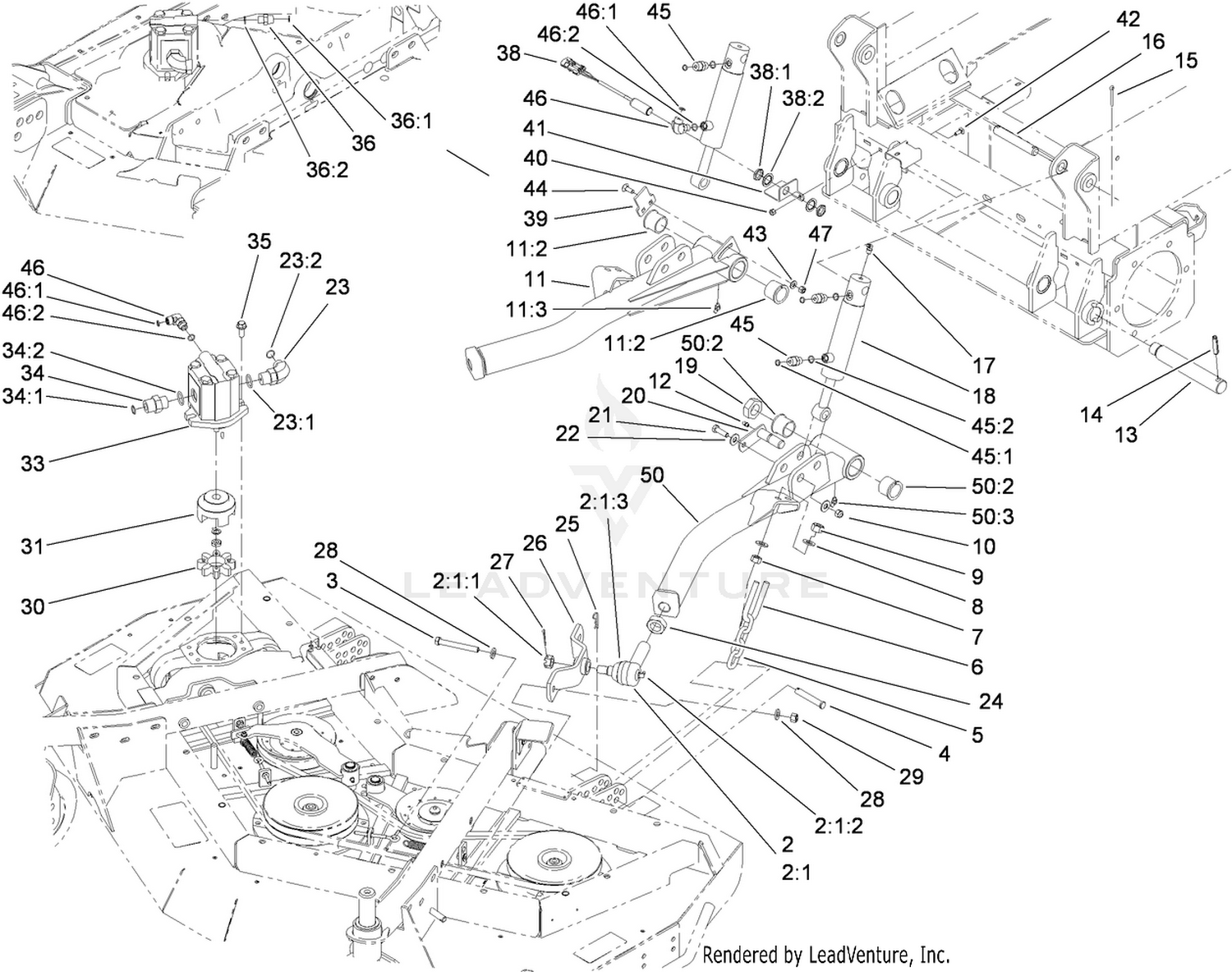 Front Deck Lift Arm and Cylinder Assembly