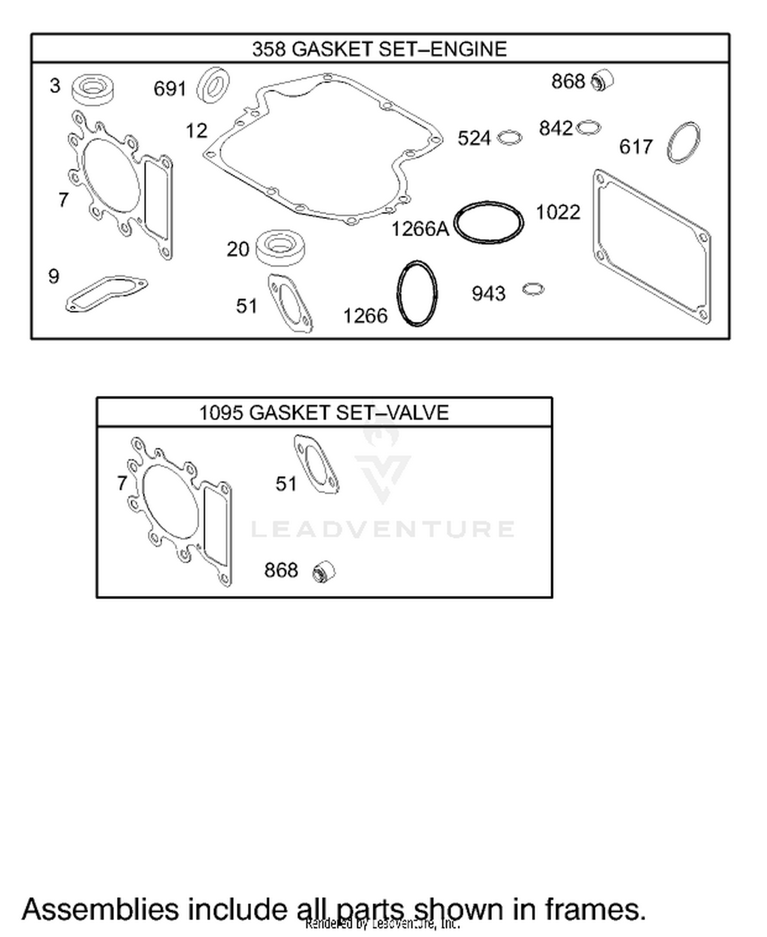 Gasket Assembly Engine Briggs and Stratton Model 280H07-0160-E1