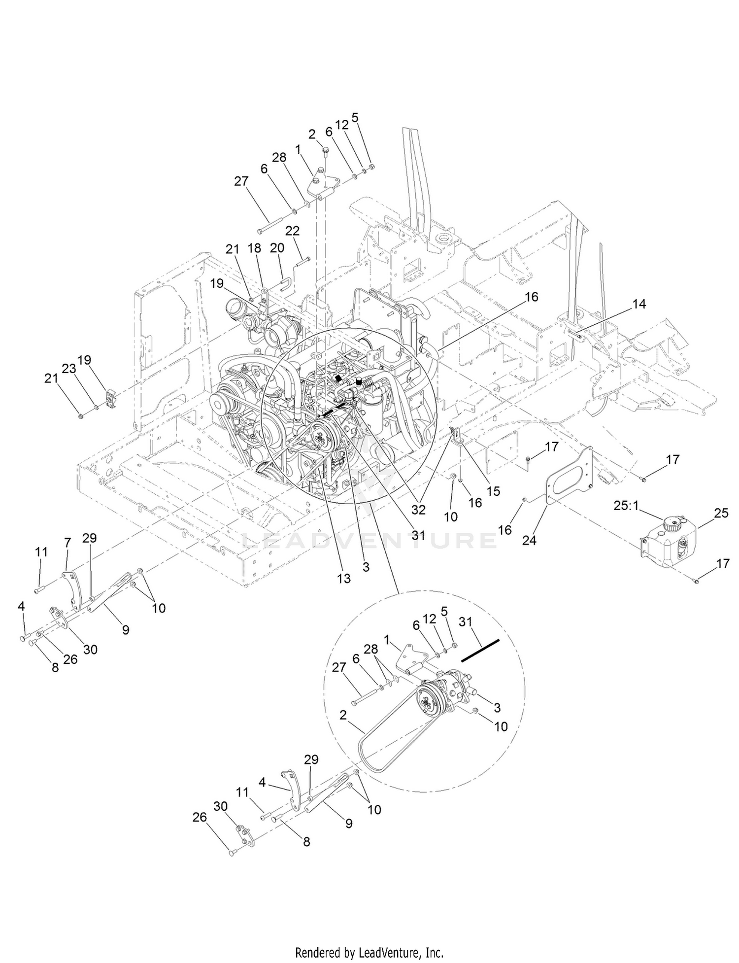 Compressor Mount and Cab Fluids Assembly  For Cab Model Only
