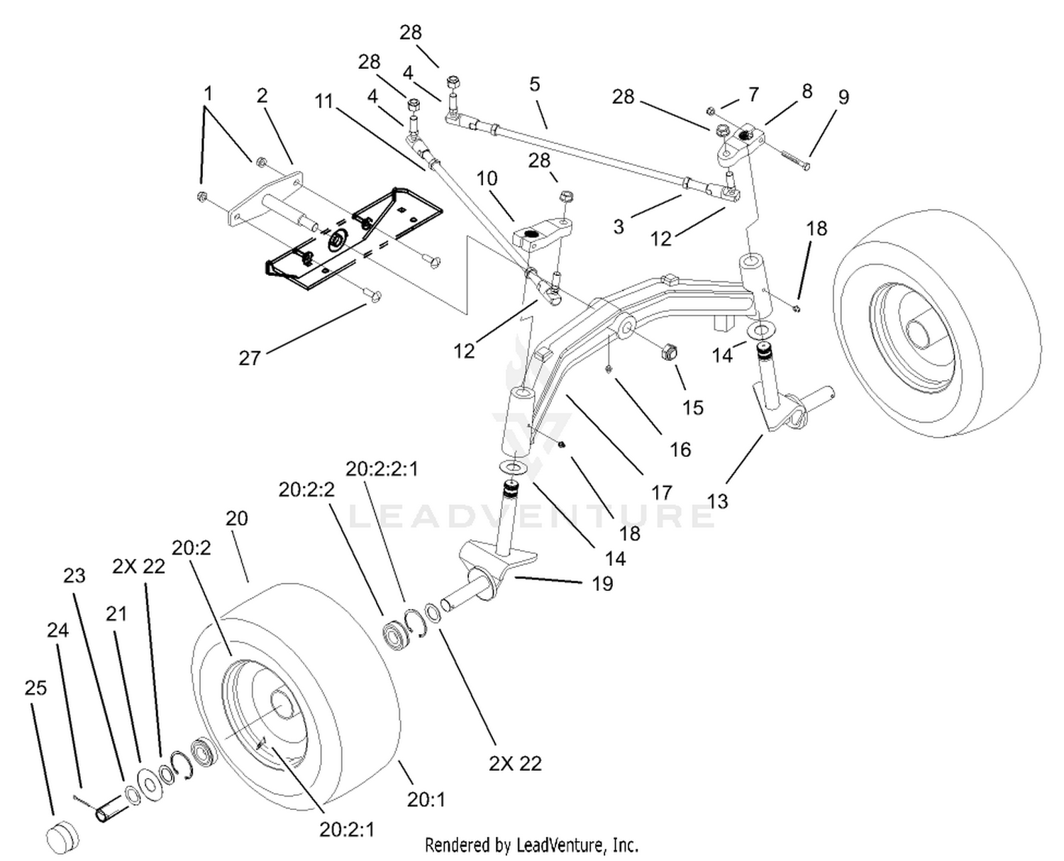 Tie Rod, Spindle and Front Axle Assembly