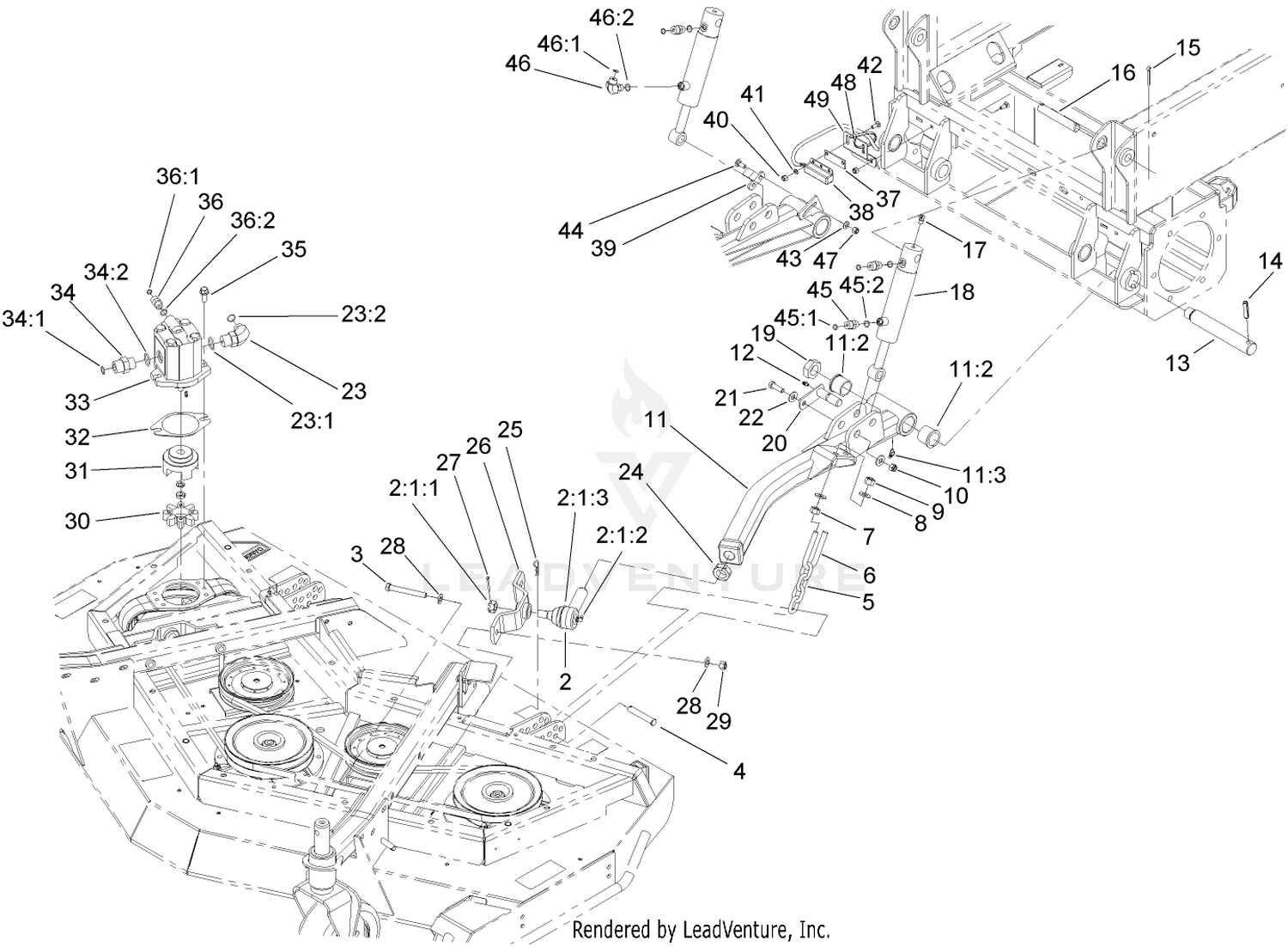 Front Deck Lift Arm and Cylinder Assembly