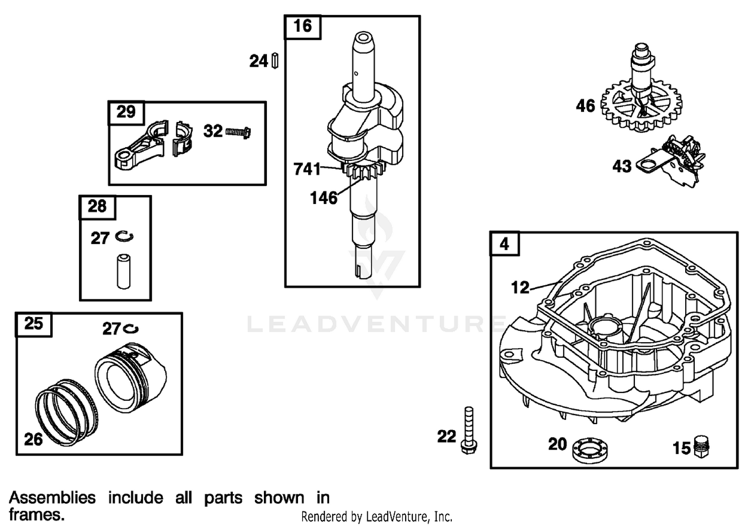 Crankcase and Crankshaft Assembly  Briggs and Stratton 123602-0152-E1