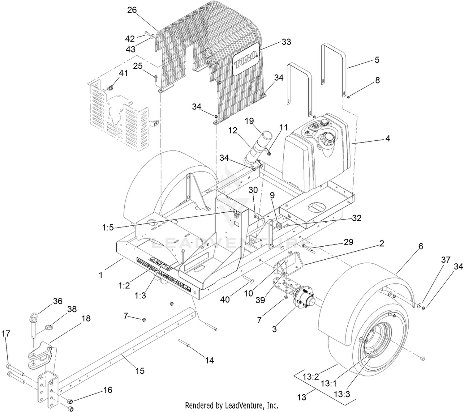 Hitch, Trailer, Fuel Tank, Hub and Wheel Assembly