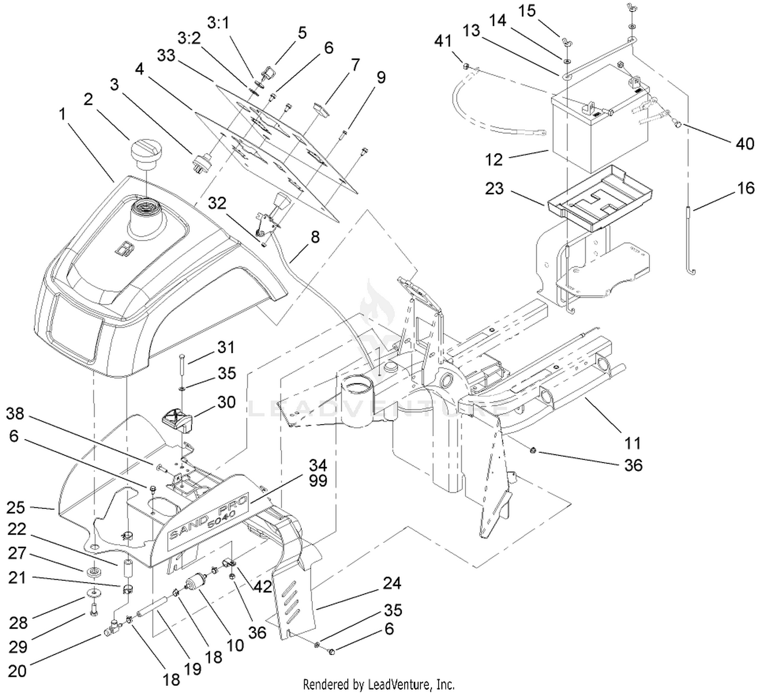 Fuel Tank and Battery Assembly