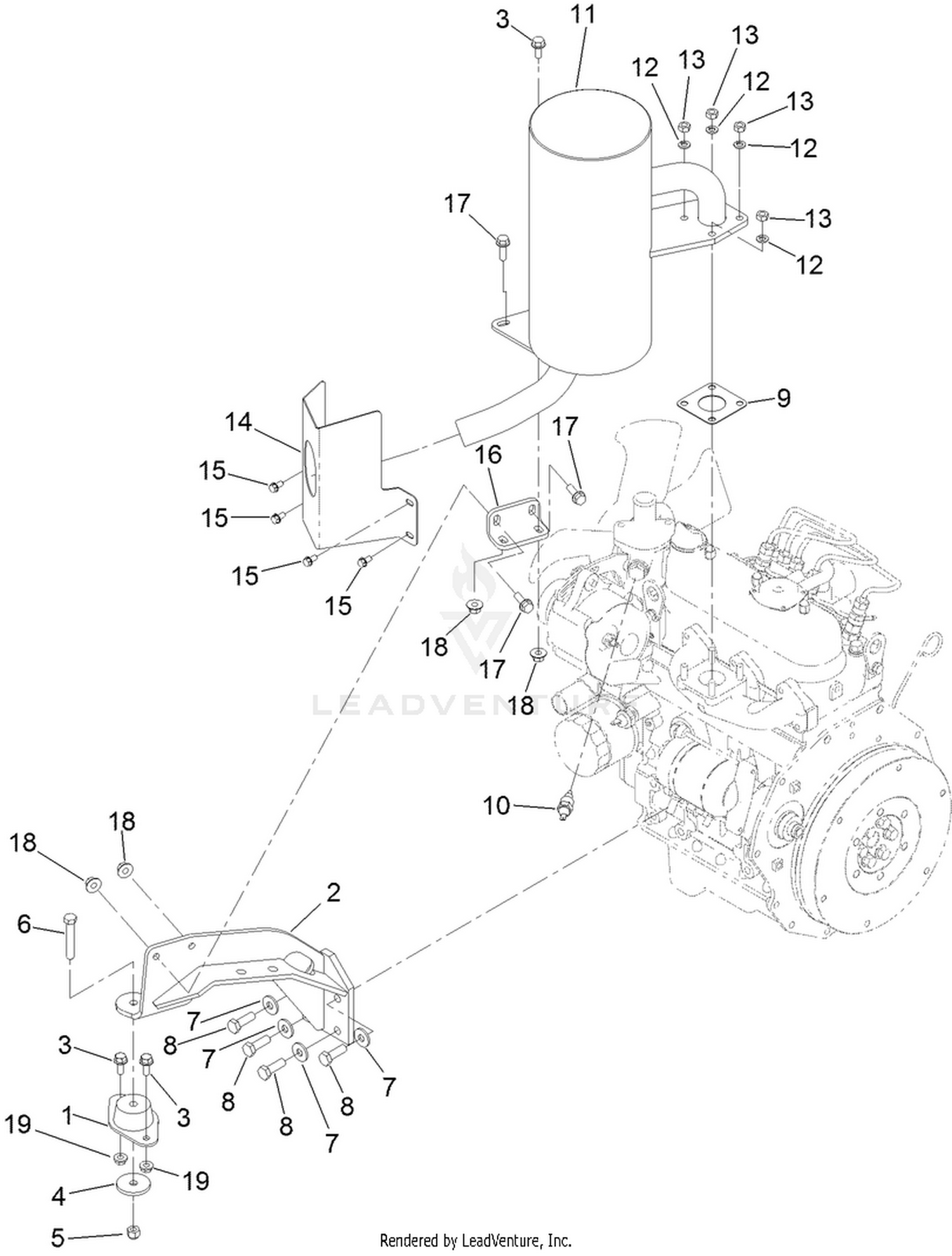 Engine Mount and Muffler Assembly