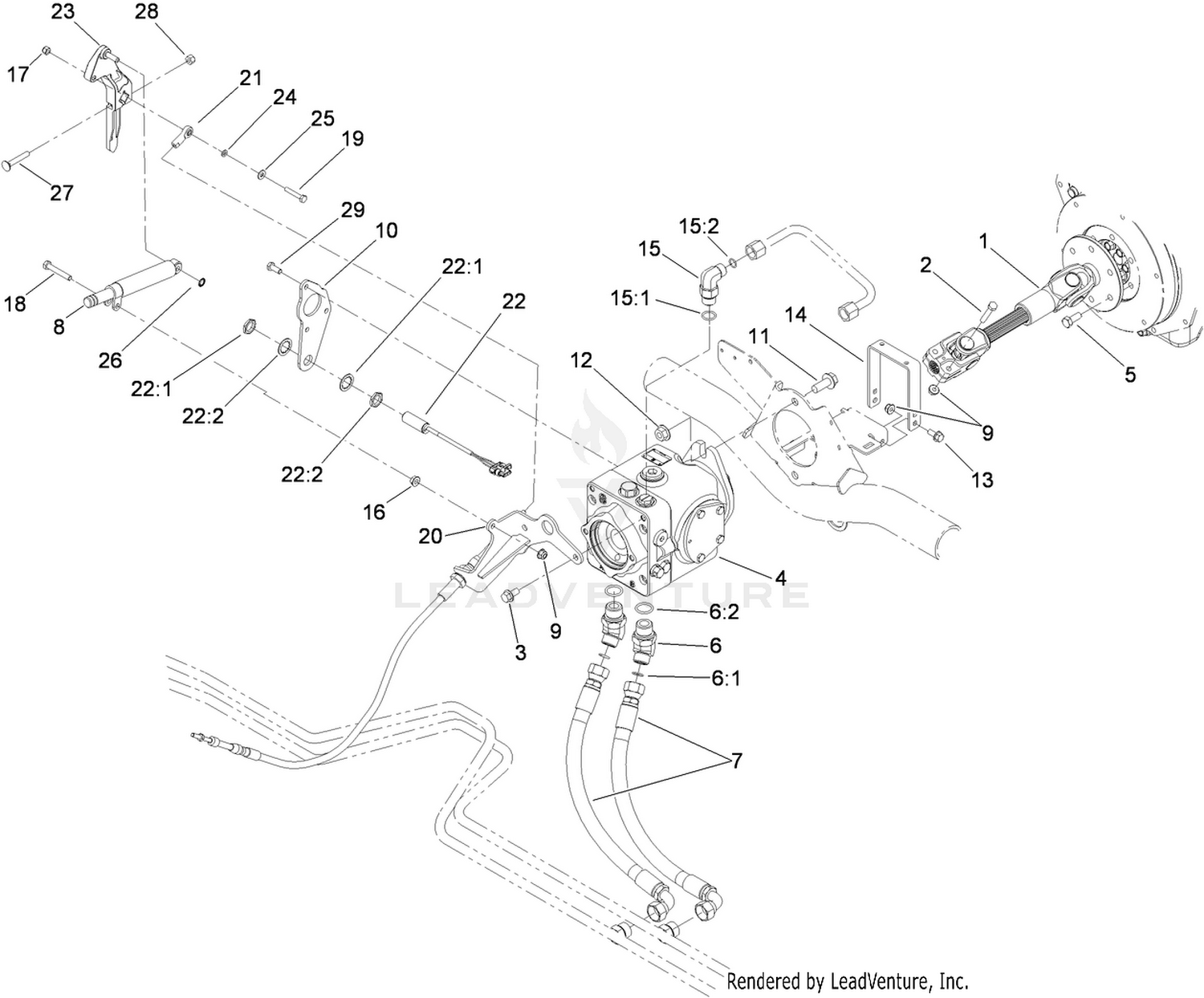 Driveshaft and Variable Pump Hydraulic Fitting Assembly