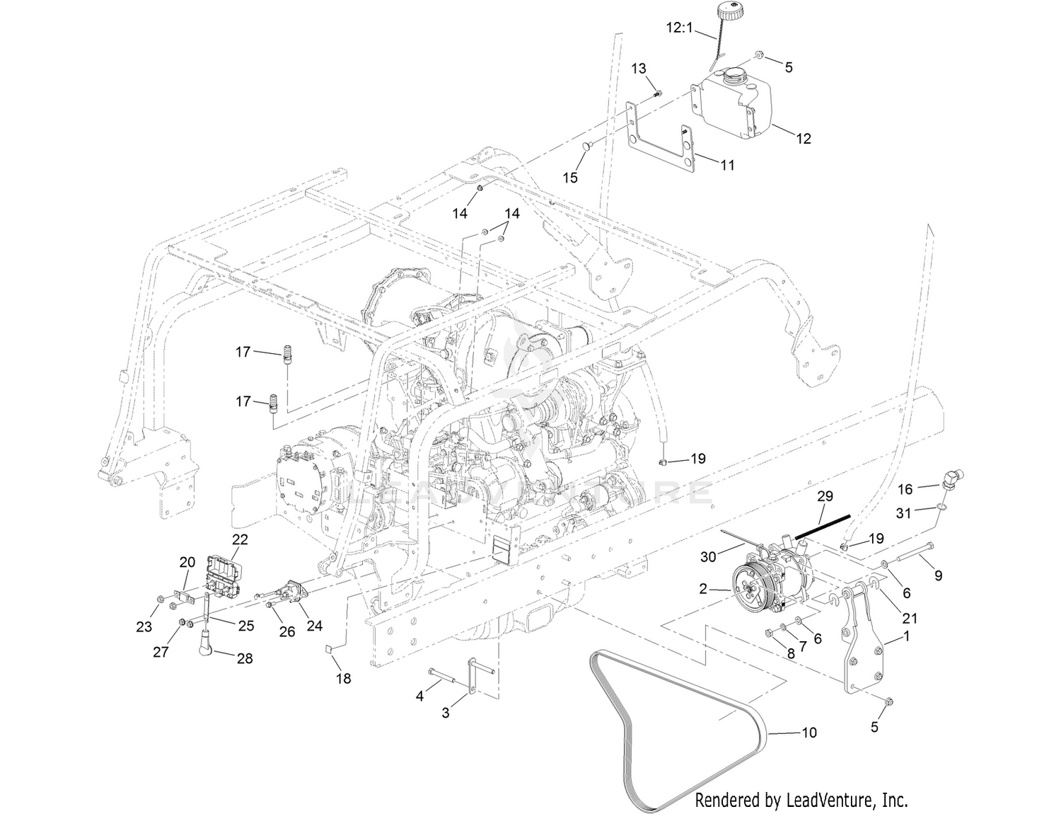 AC Compressor Mount and Cab Fluids Assembly