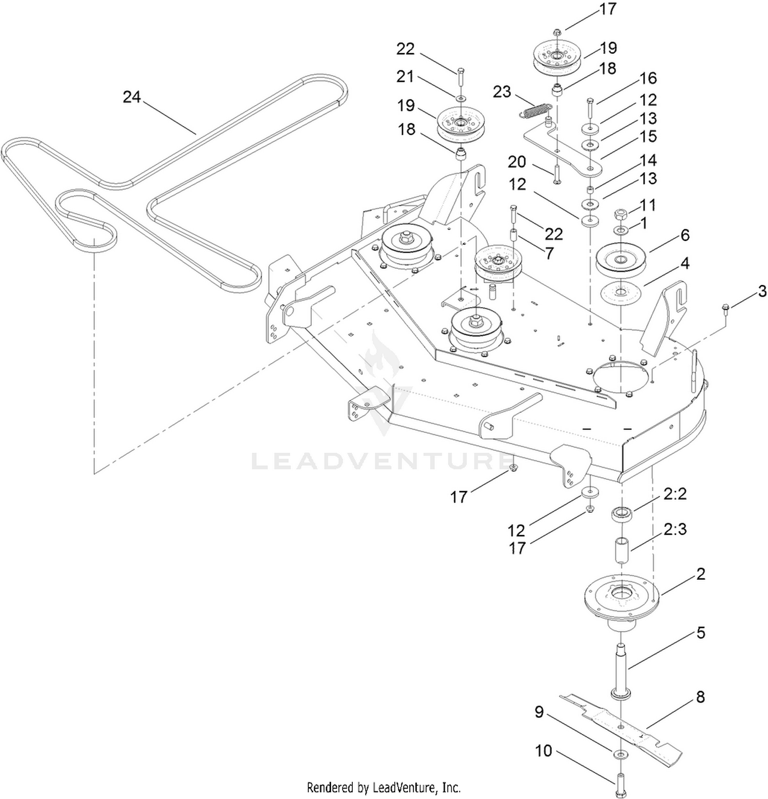 48 Inch Deck, Belt and Mulch Blade Assembly