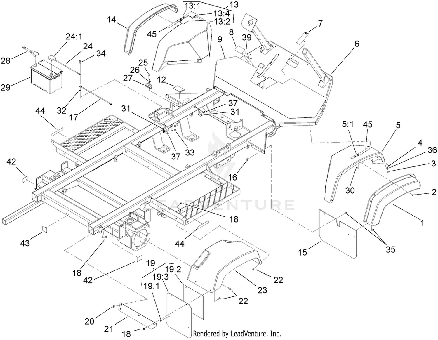 Frame, Fender and Battery Assembly