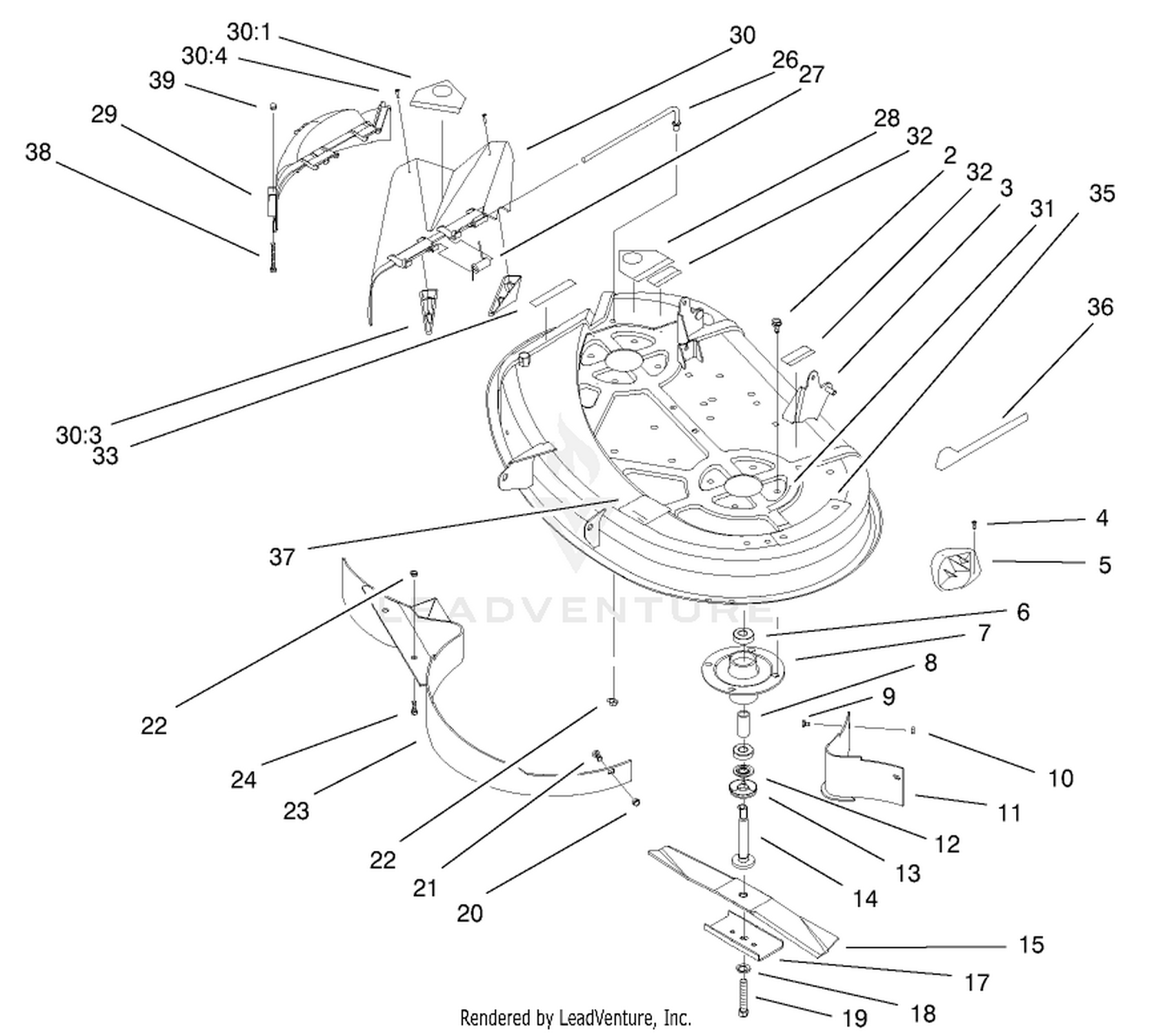 38" Deck Components Assembly