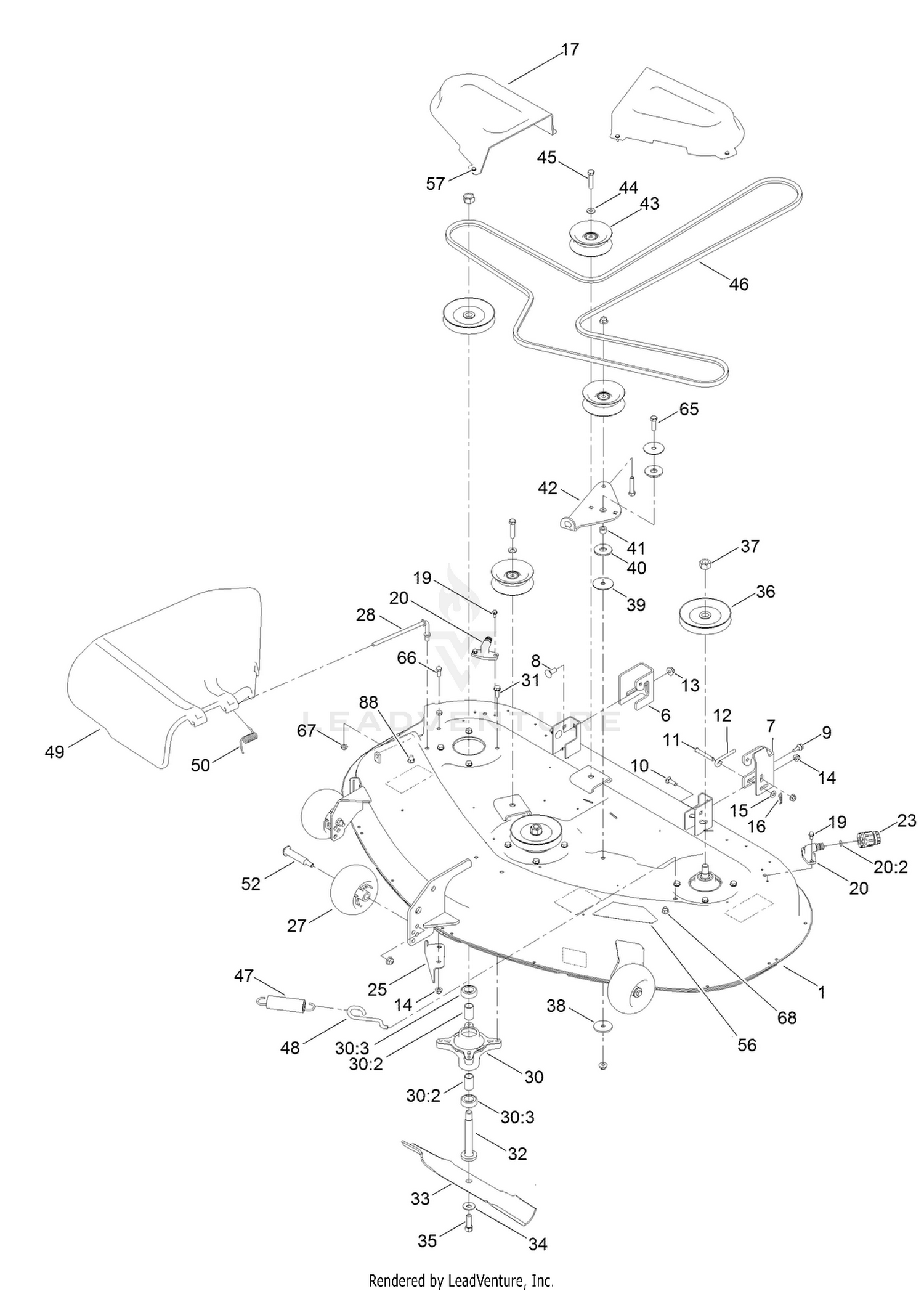50 Inch Deck, Belt and Blade Assembly
