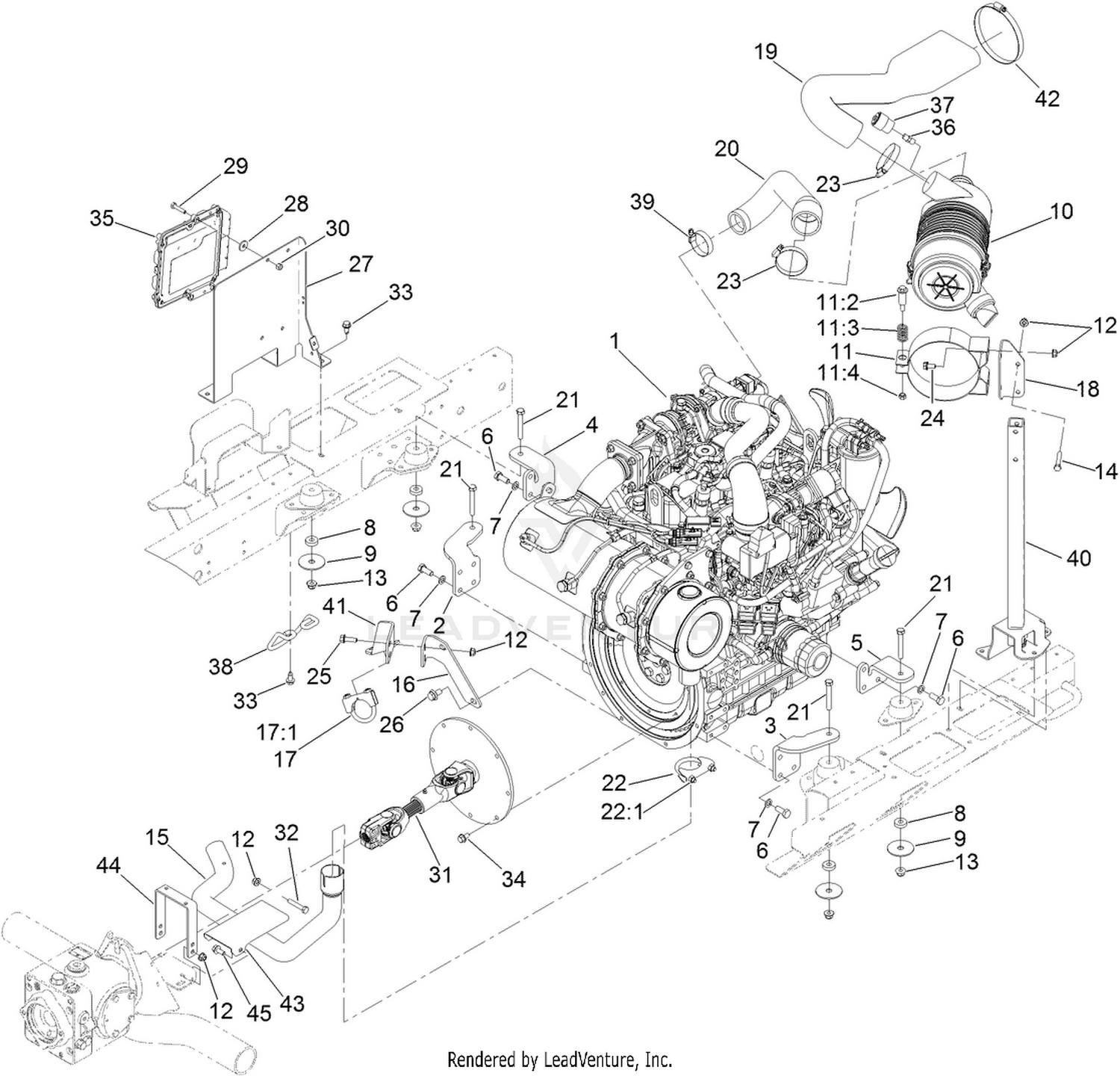 Engine, Air Cleaner and Drive Shaft Assembly