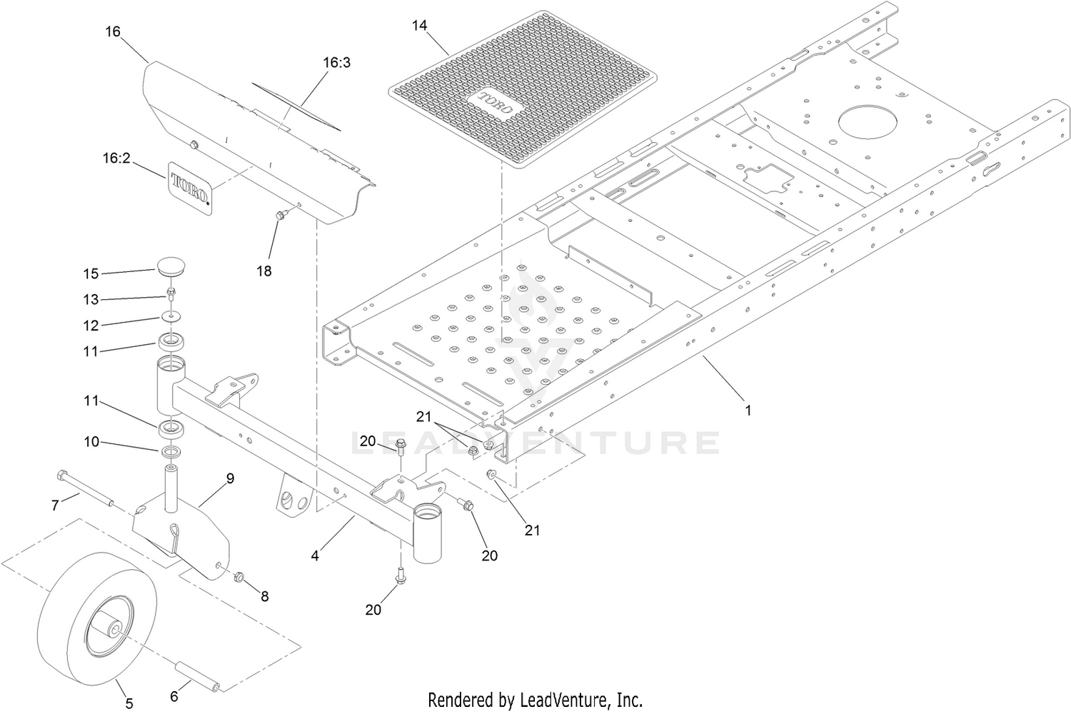Frame, Front Axle and Caster Wheel Assembly
