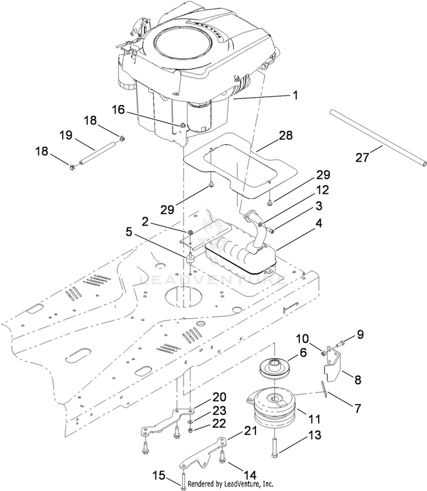 Engine, Muffler and Clutch Assembly