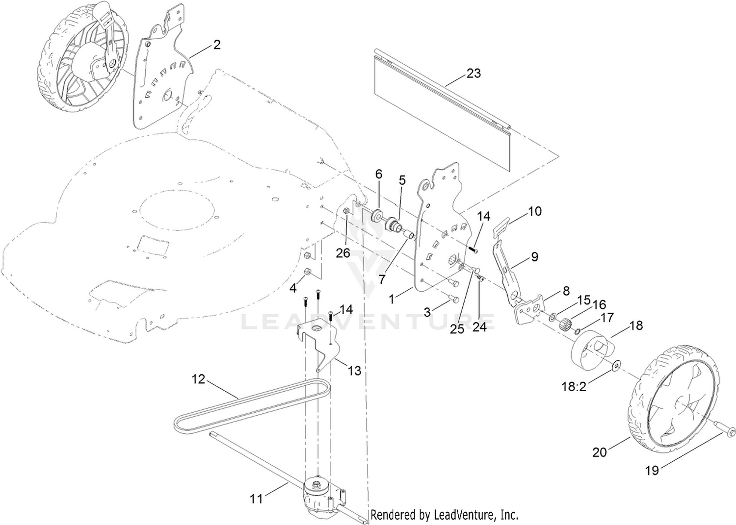 Rear Wheel and Height-of-Cut Assembly