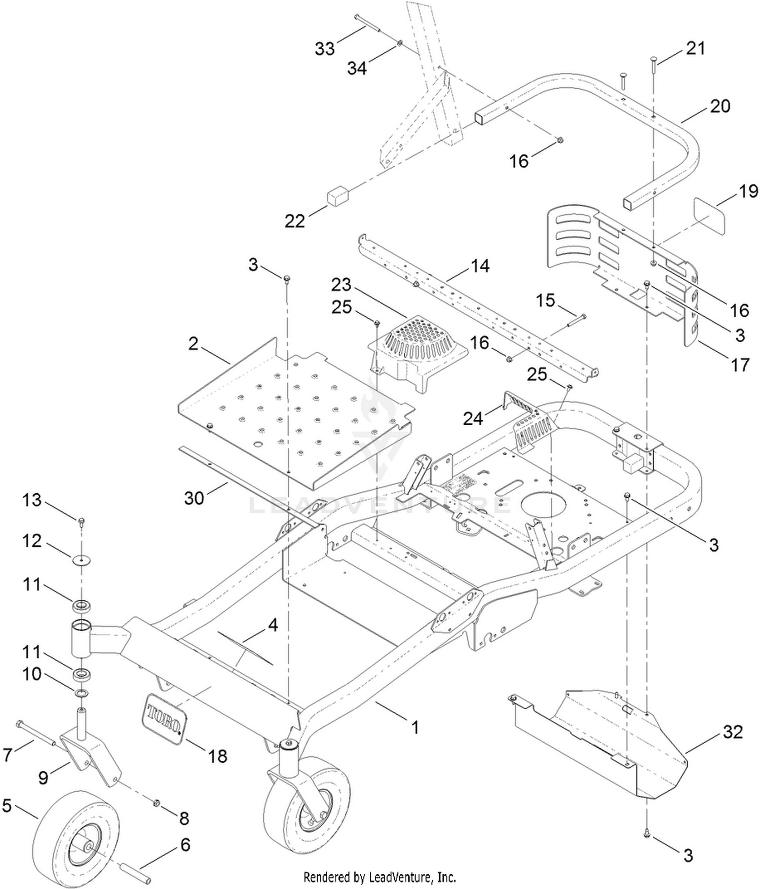 Main Frame and Caster Wheel Assembly