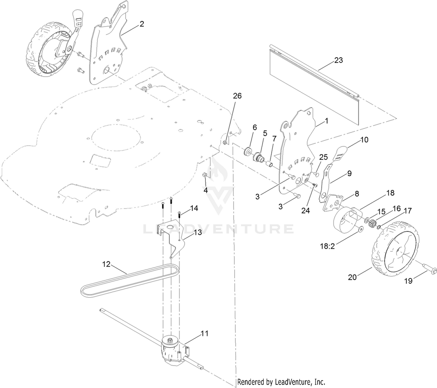 Rear Wheel and Height-of-Cut Assembly