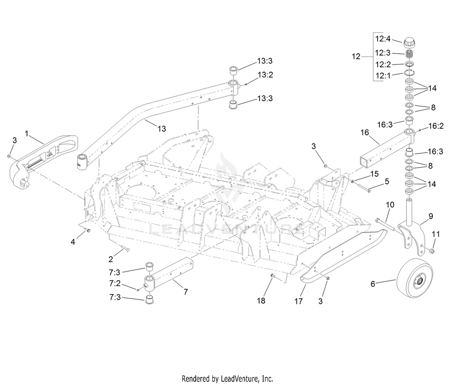 Right Hand Deck Skid and Caster Wheel Assembly
