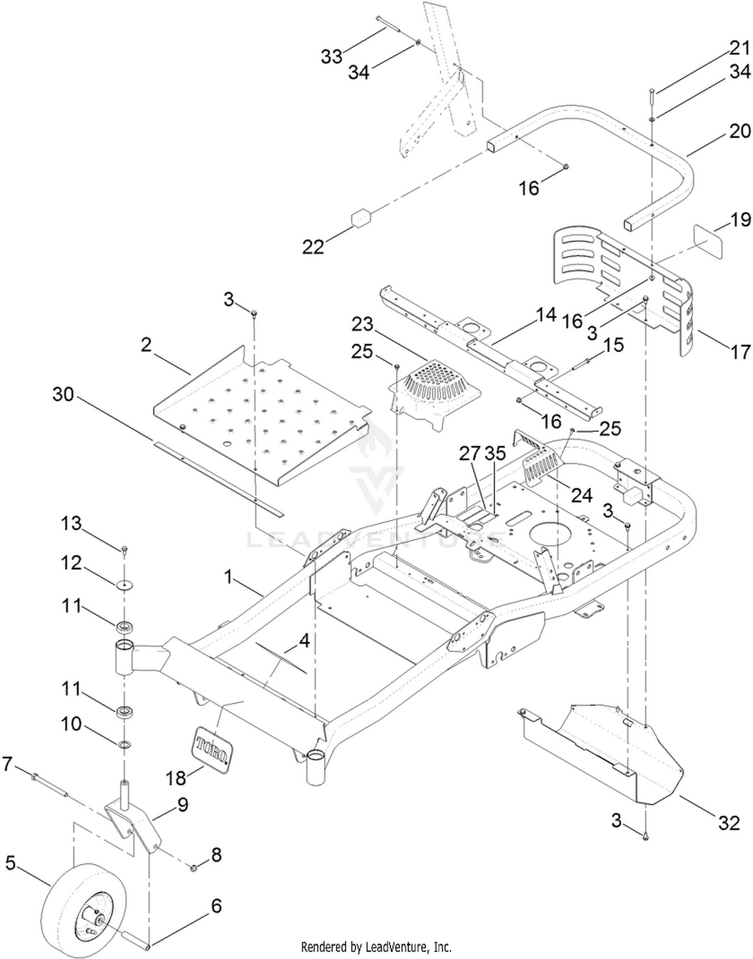 Frame, Front Axle and Caster Wheel Assembly