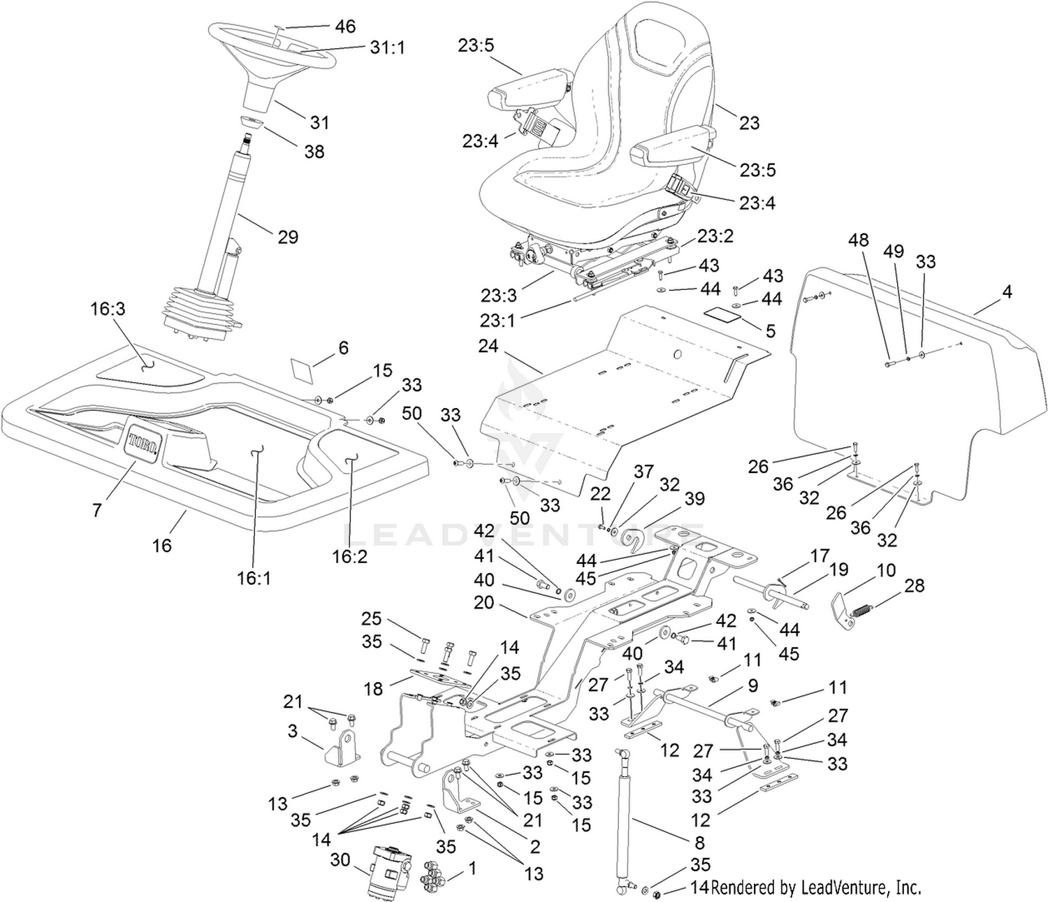 Steering Column, Seat and Platform Assembly
