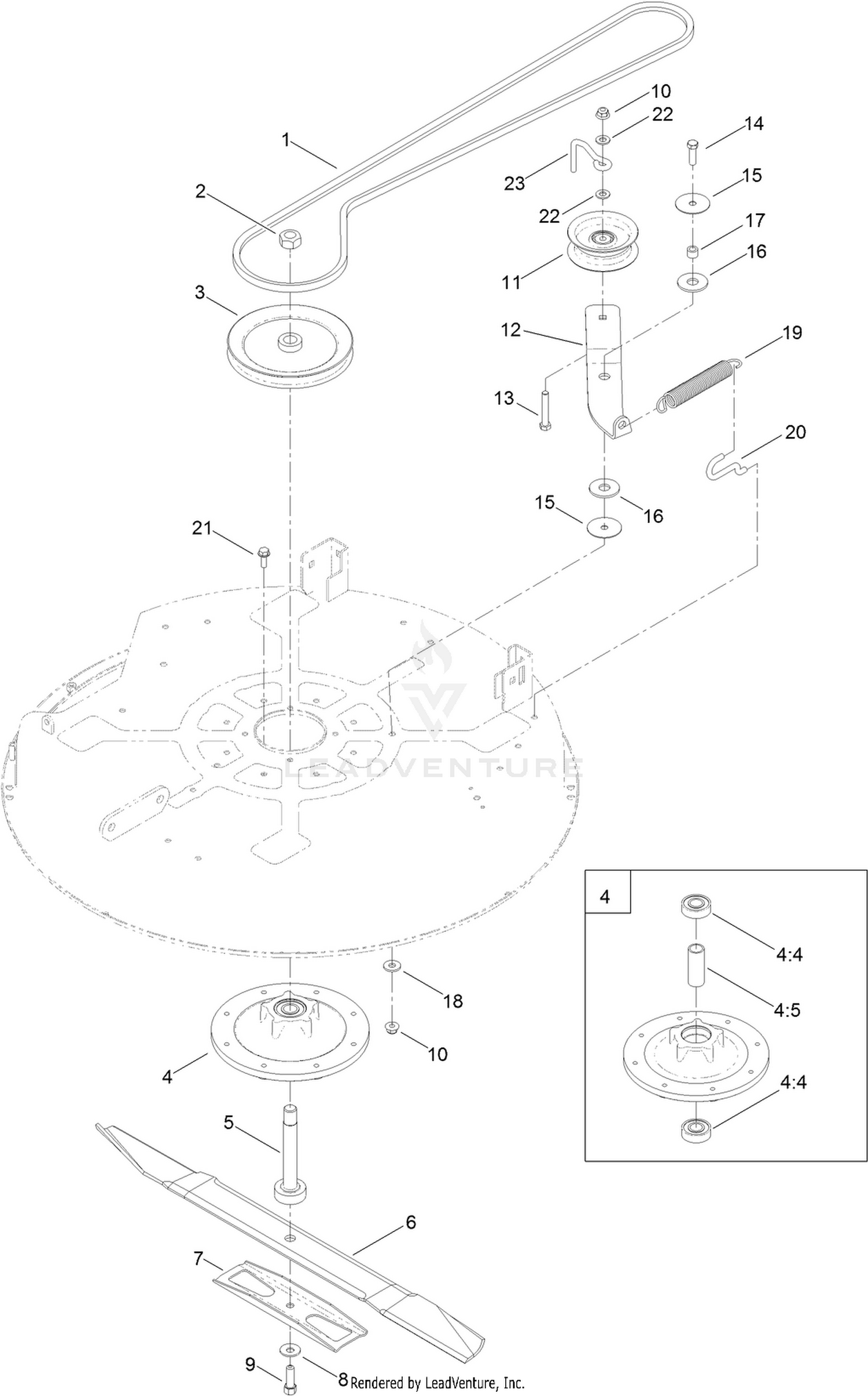 32 Inch Deck, Belt and Blade Assembly