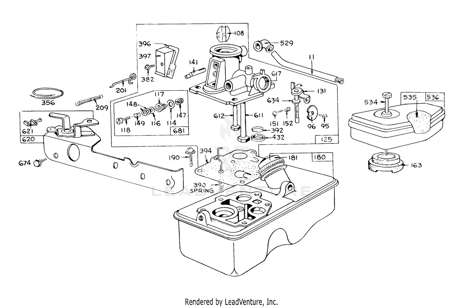Carburetor Assembly Model 390065 For 21" Hand Propelled Model 16173 For 21" Self Propelled Model 16273