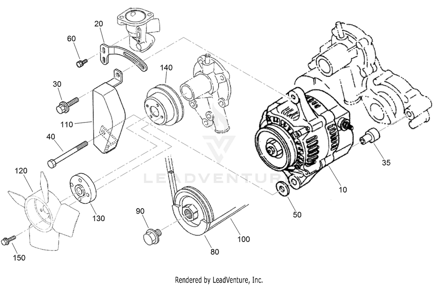 Alternator, Pulley and Fan Assembly