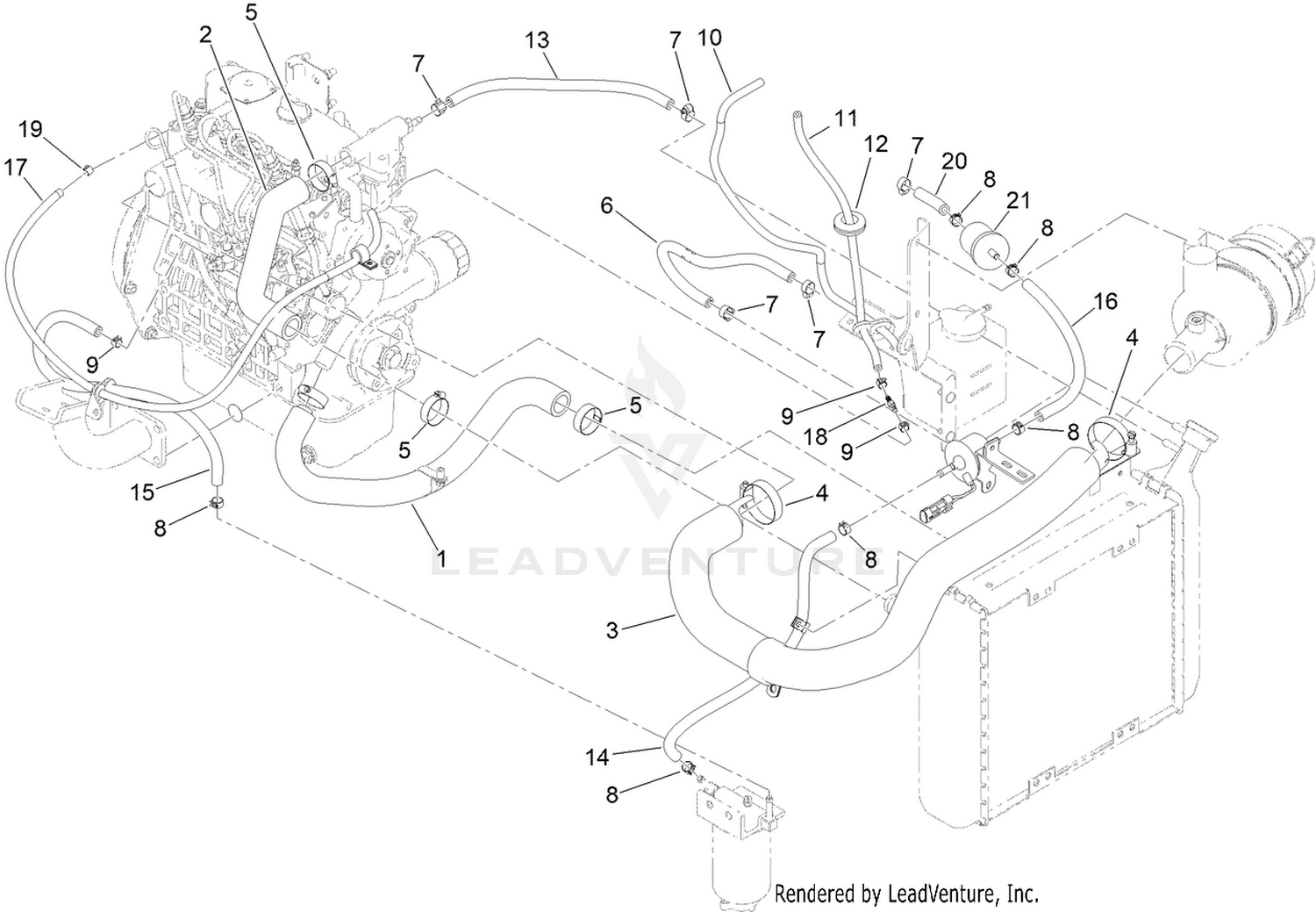Radiator, Air Hose and Fuel Line Assembly