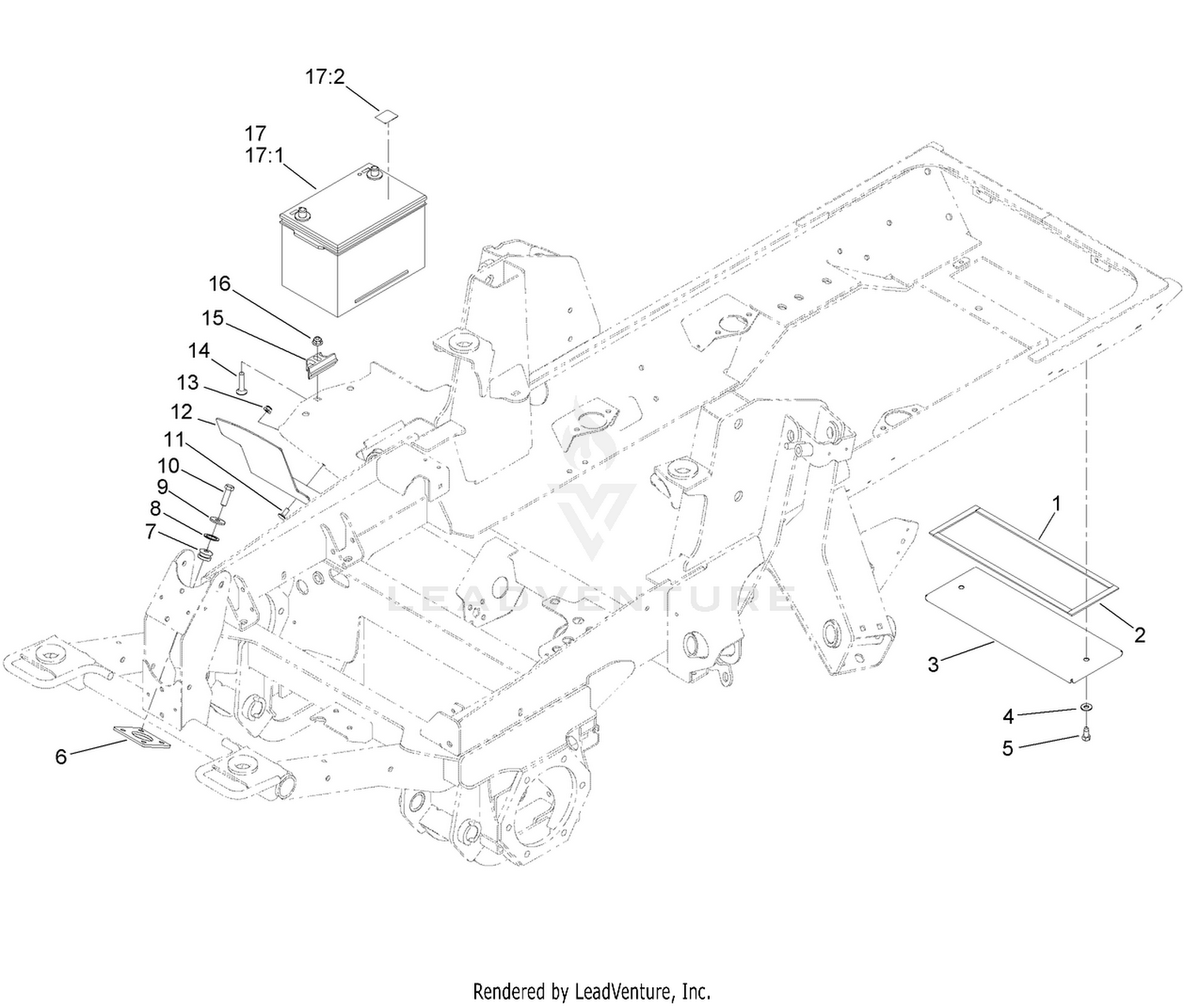 Battery, Rear Cover and Steer Valve Mount Assembly