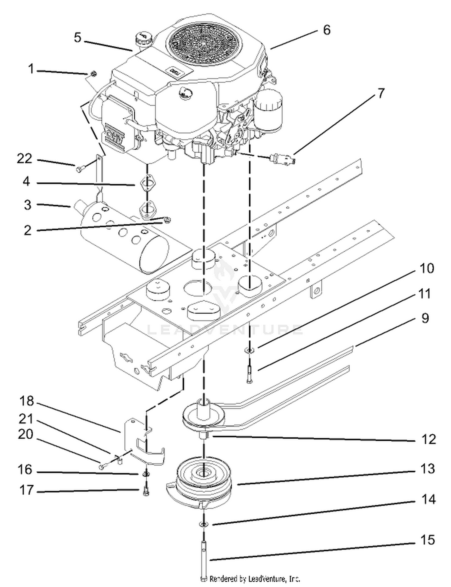 Single Cylinder Engine, Muffler and PTO Assembly