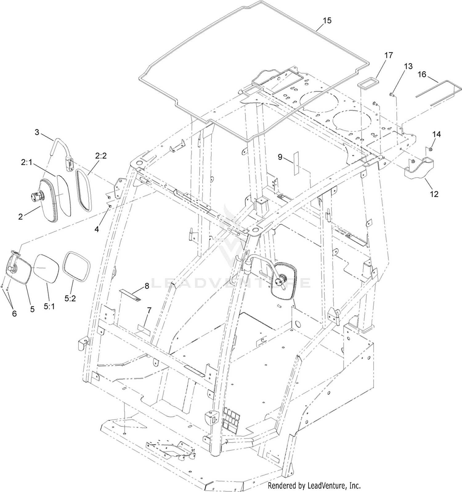 Cab Frame, Mirror and Decal Assembly  For Cab Model Only