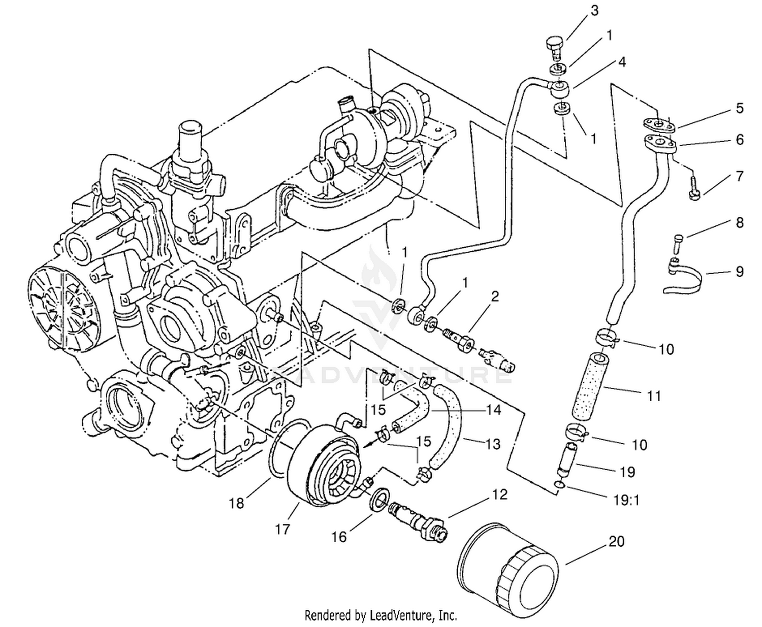 Filter, Oil Cooler, and Pipe Assembly