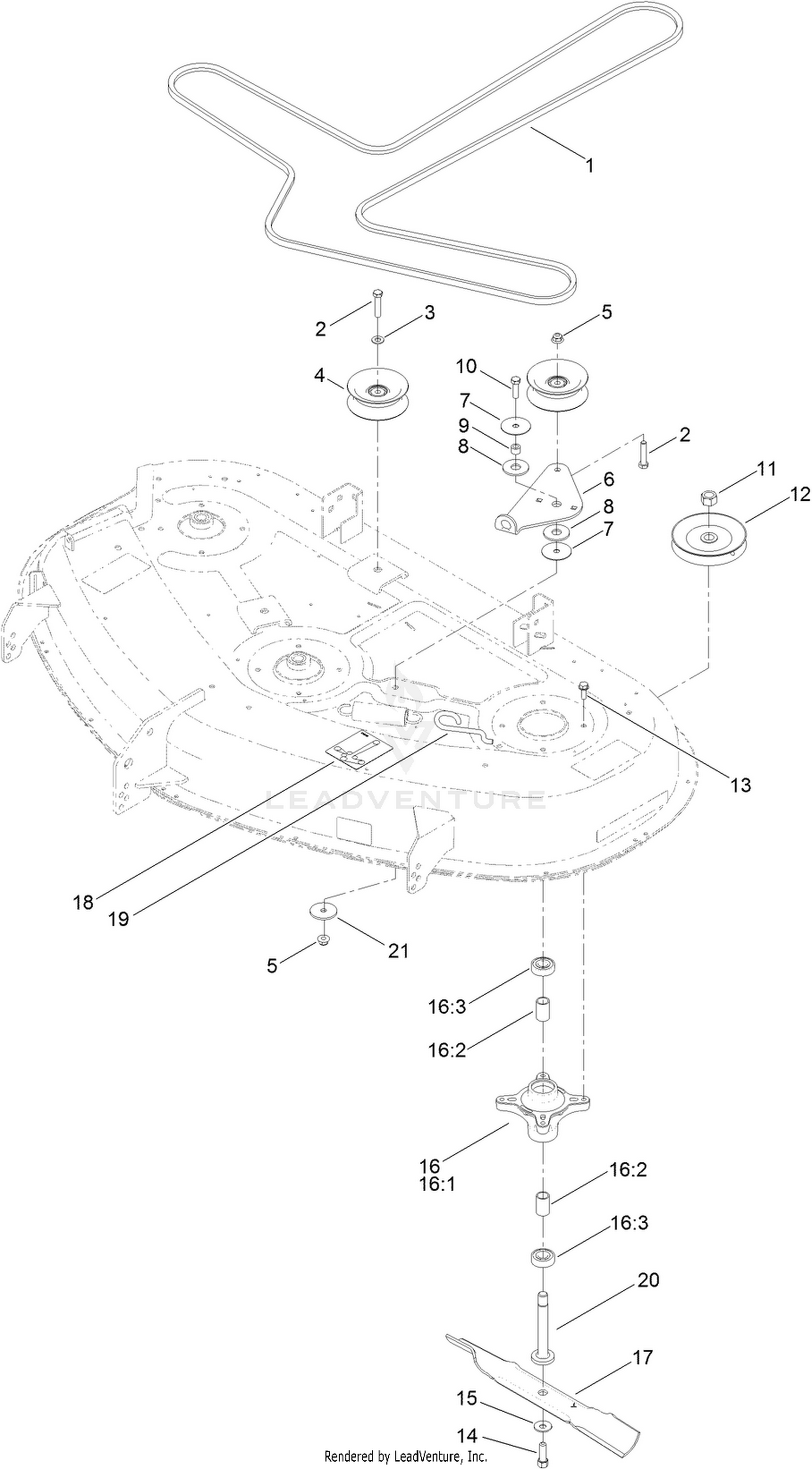 50 Inch Deck, Belt and Blade Assembly