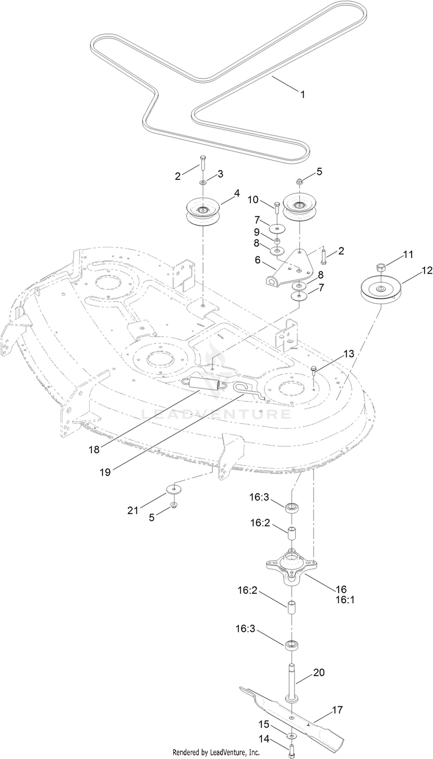 50 Inch Deck, Belt and Blade Assembly
