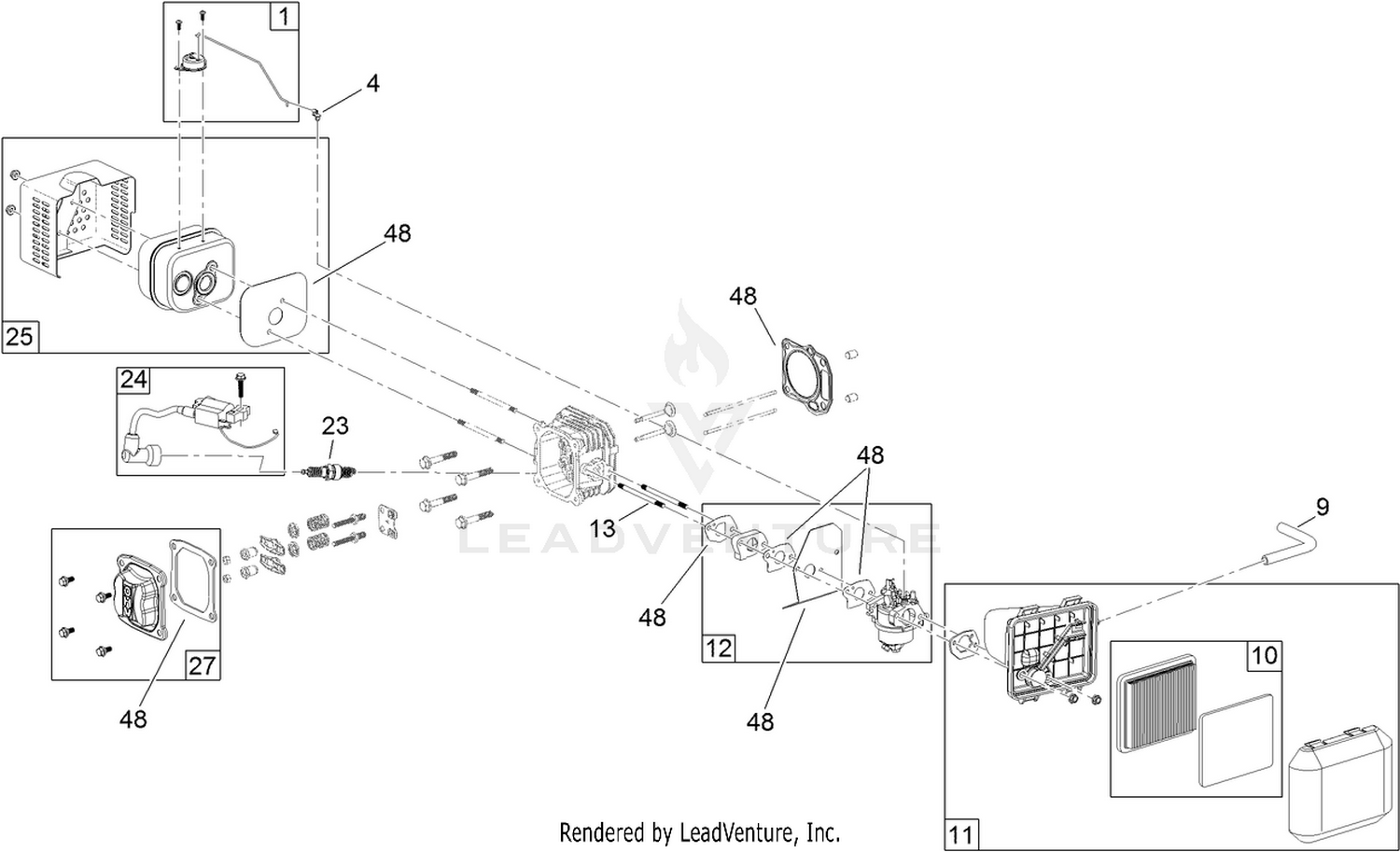 Carburetor, Muffler, Air Cleaner and Valve Cover Assembly