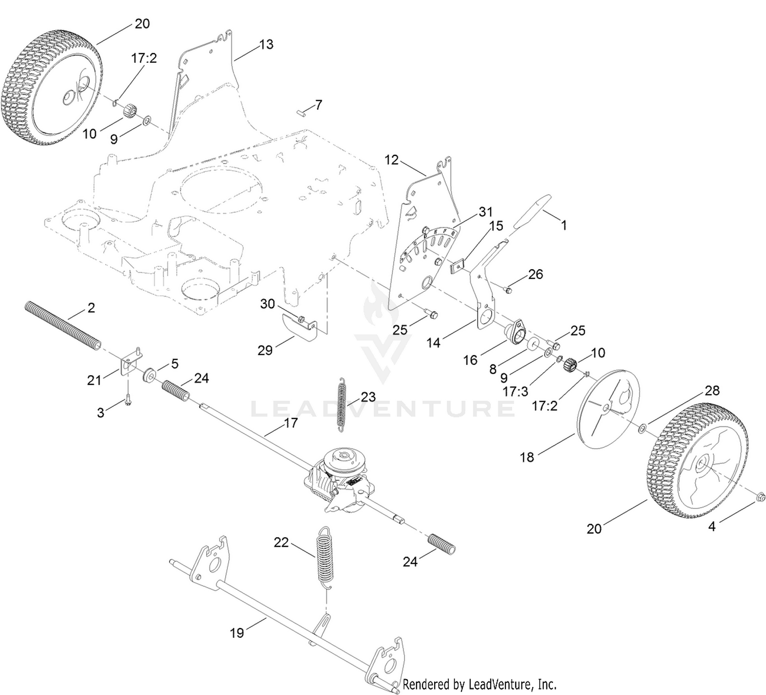 Transmission, Rear Wheel and Height-of-Cut  Assembly