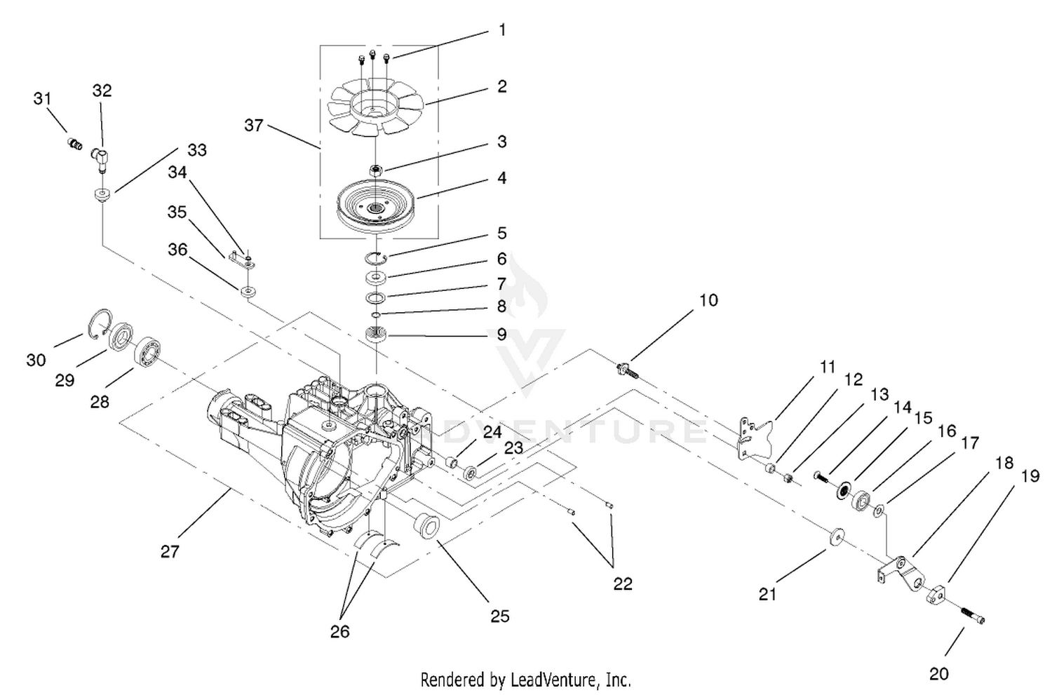 Hydrostatic Transmission No. 104-2465 Housing And Fan Assembly