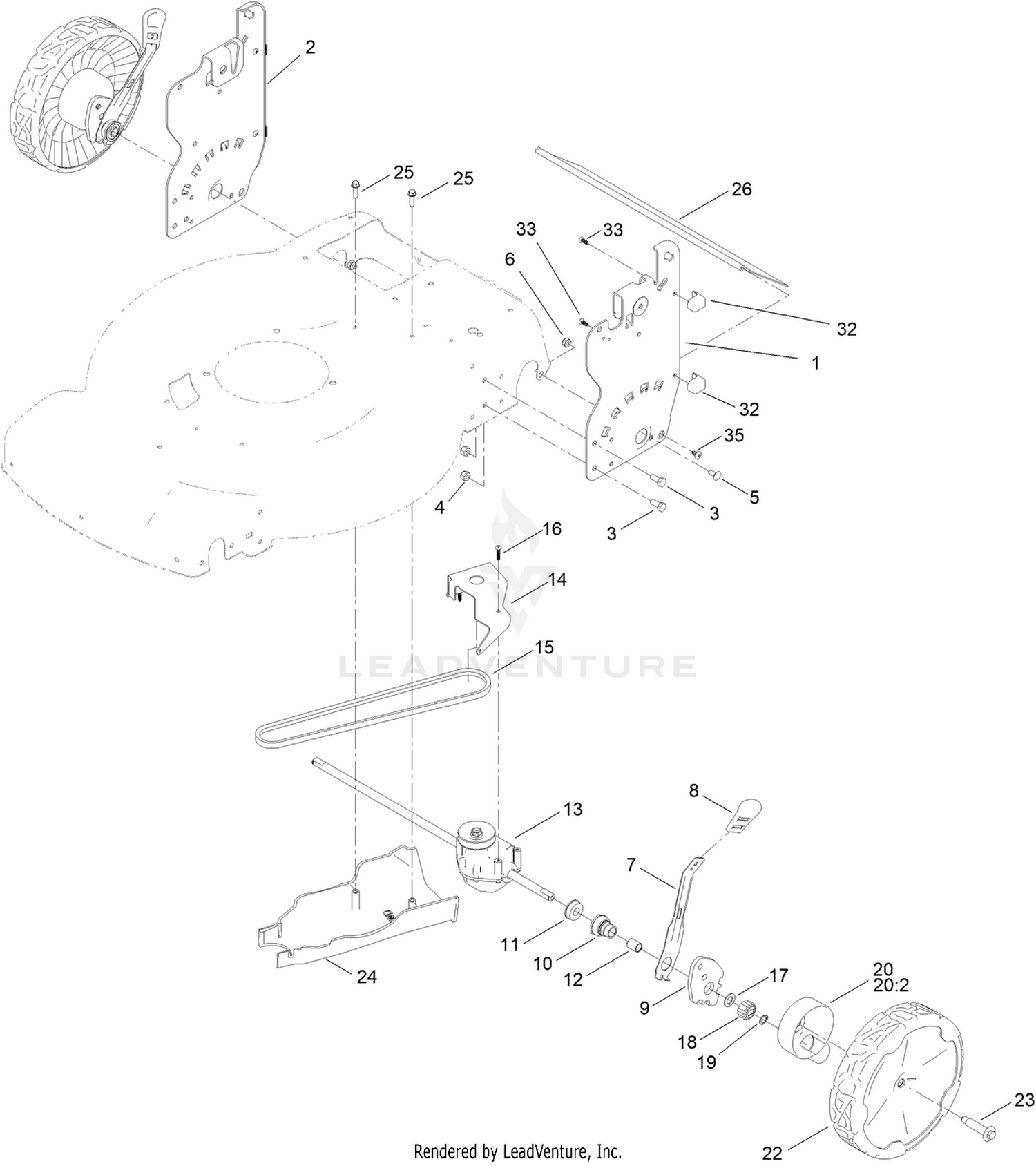 Rear Wheel and Height-of-Cut Assembly