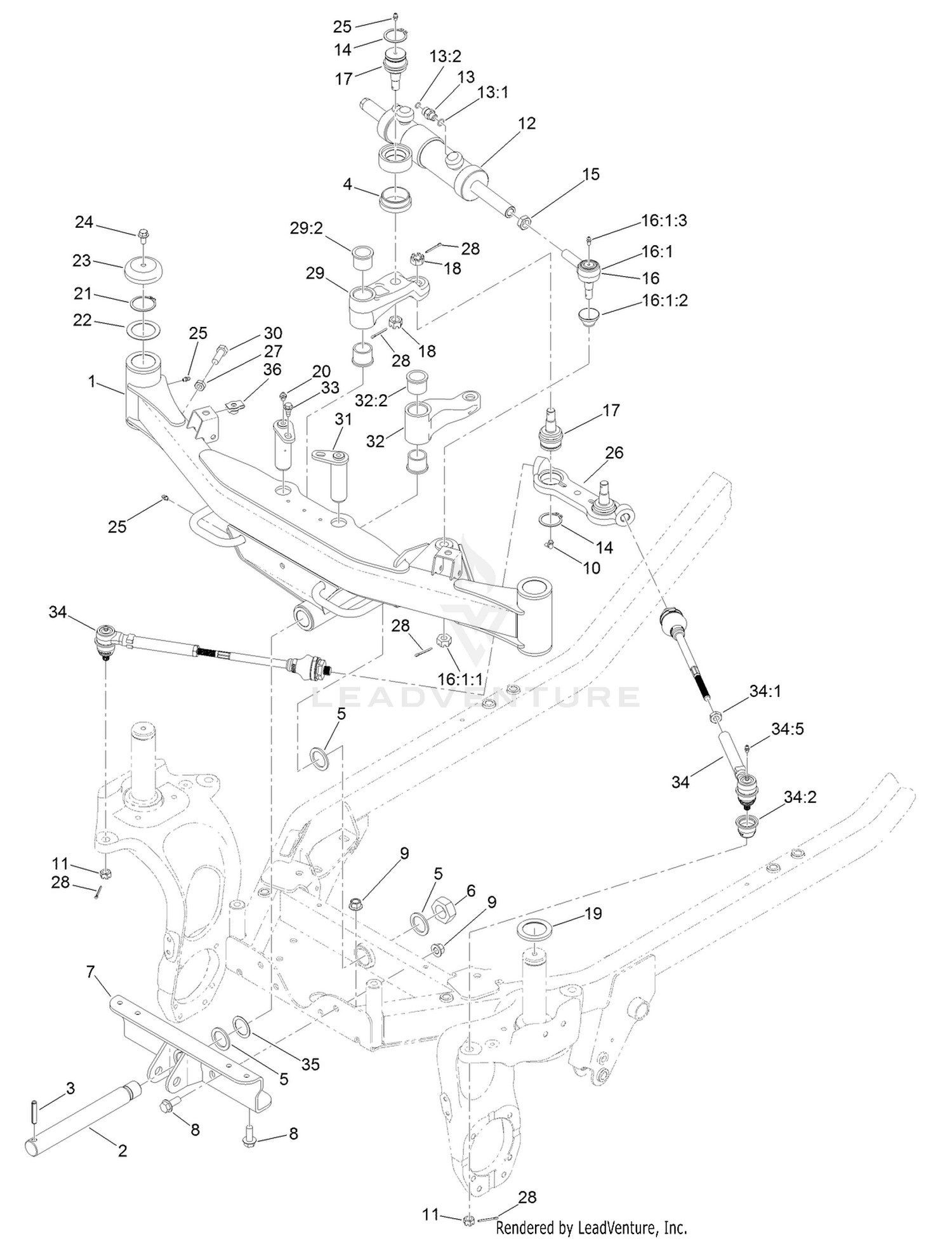 Front Axle and Tie Rod Assembly