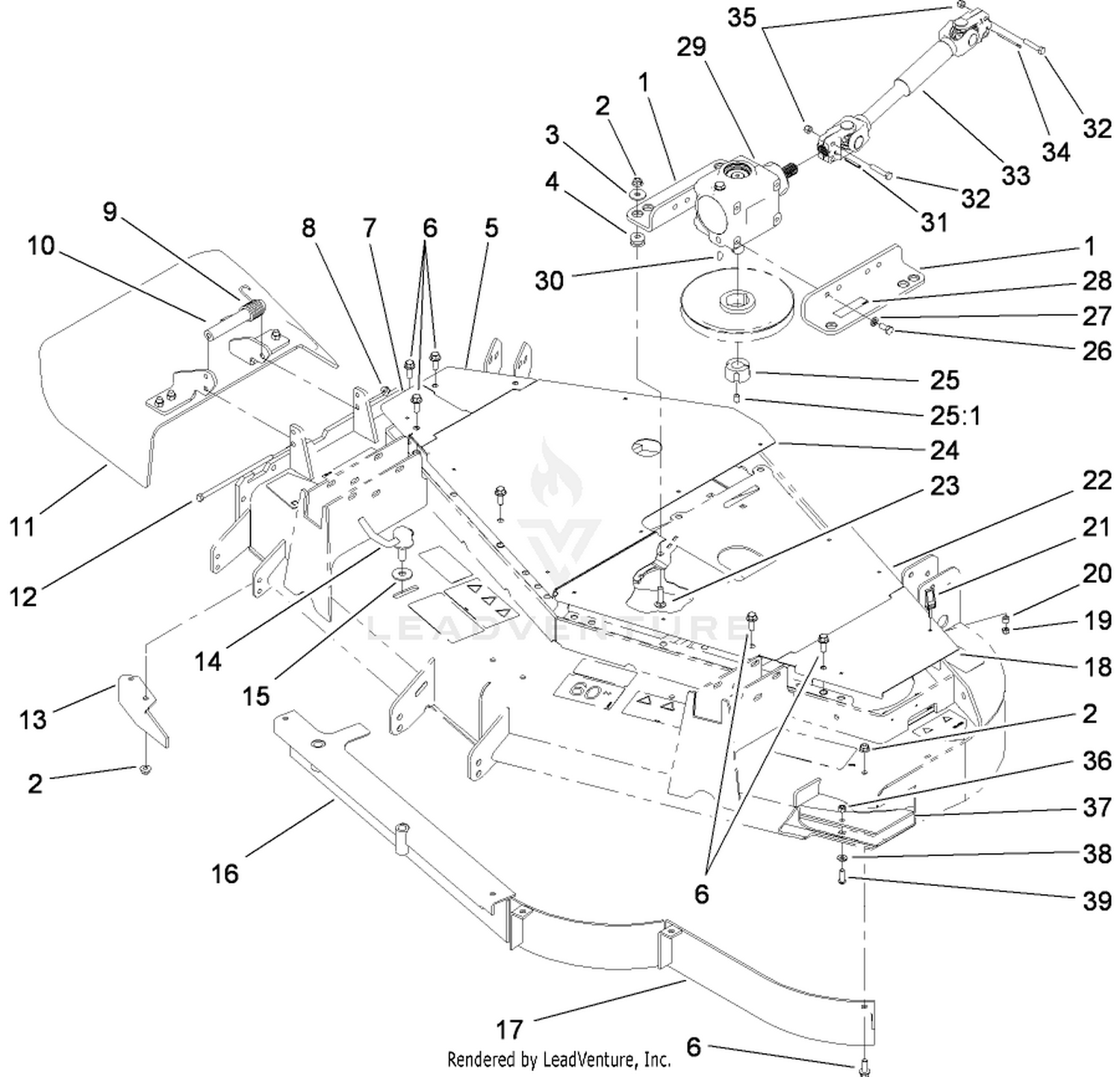 Cover, Gearbox, Drive Shaft and Baffle Assembly